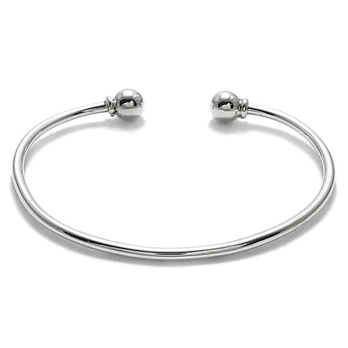 925 Sterling Silver Charm Cuff Bangle Bracelet (Removable Bead)