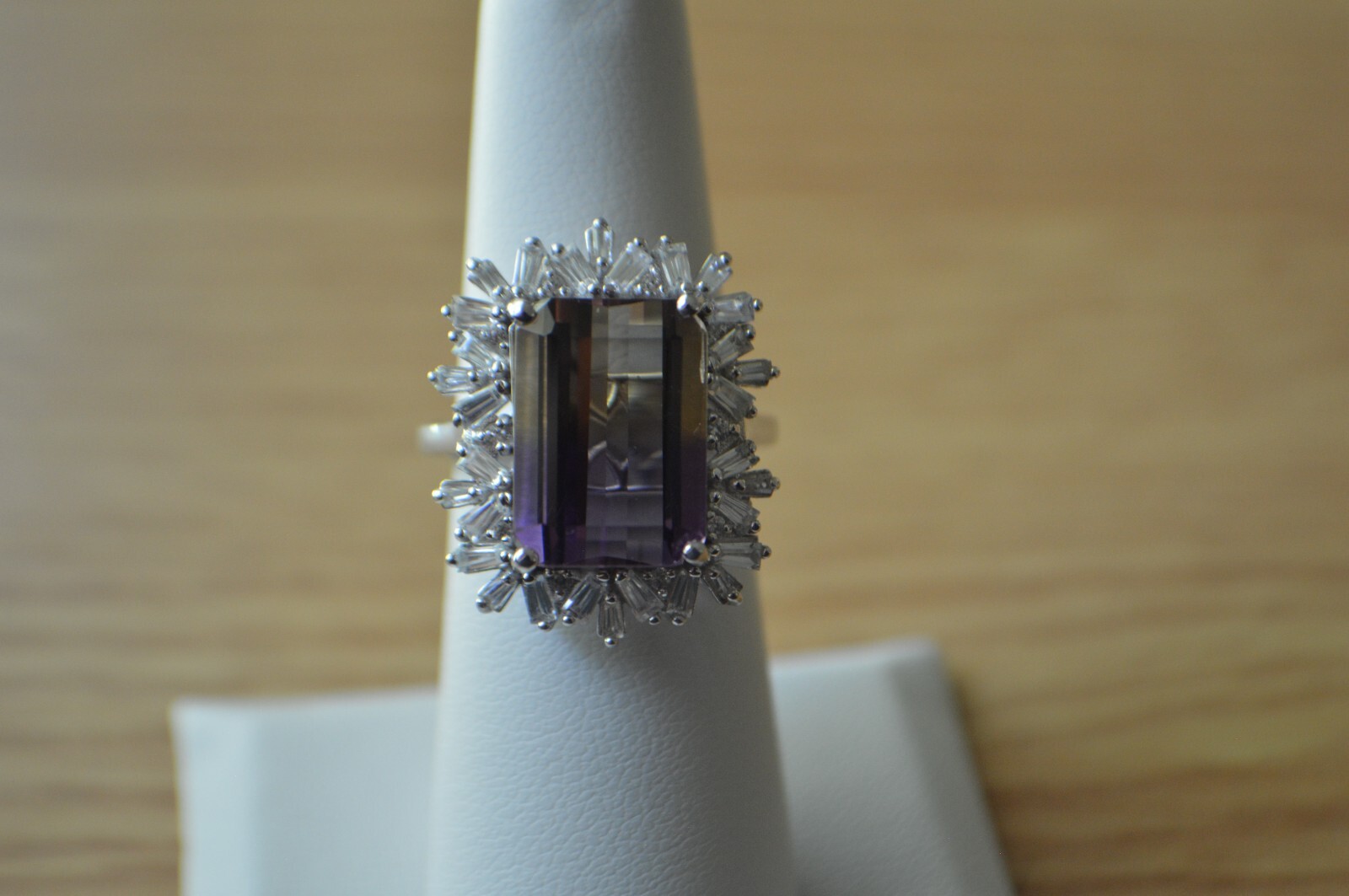 10.00ct Premium Anahi Ametrine / Zircon Ring Platinum over Fine Silver Size 6