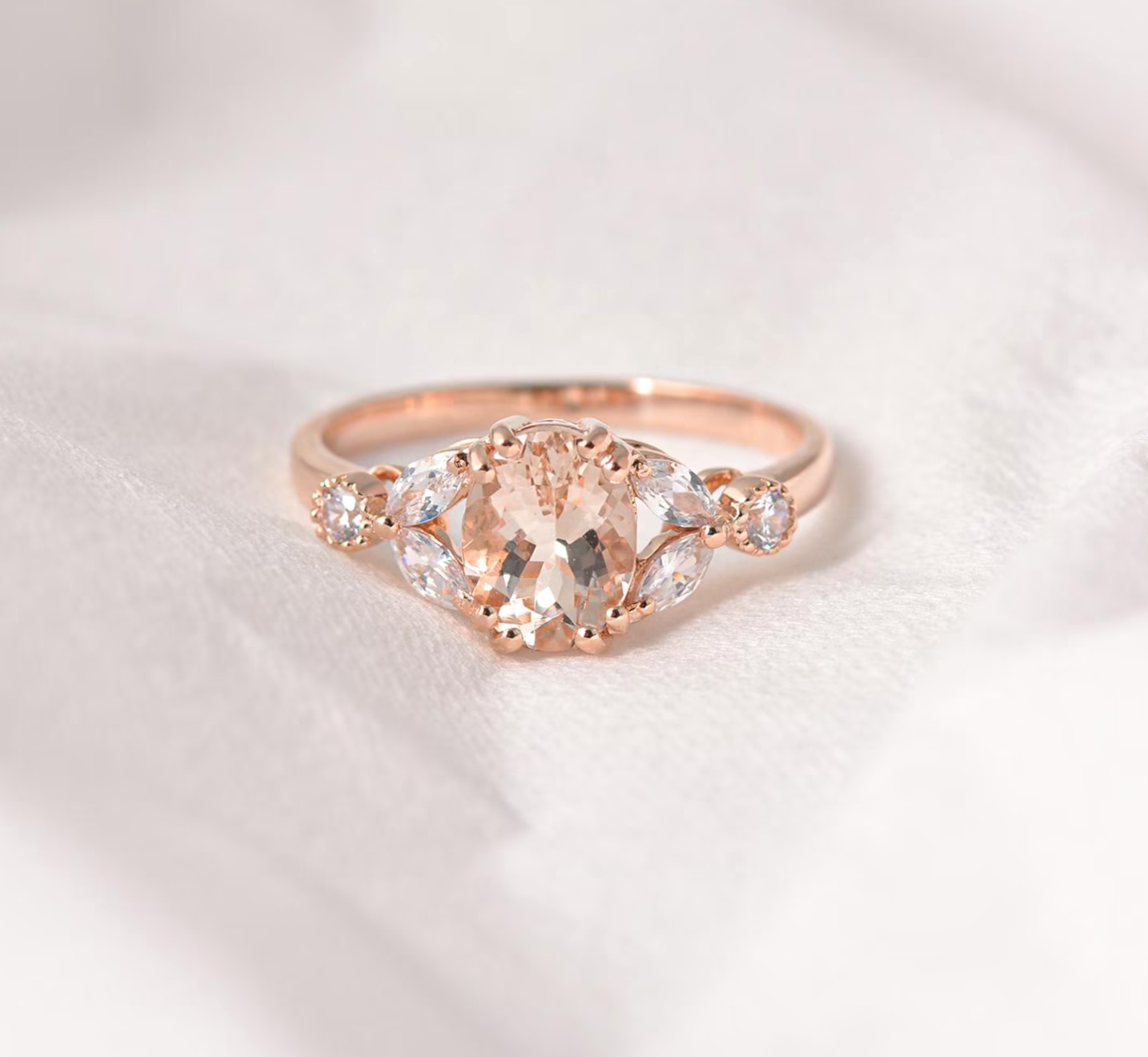 Morganite & Moissanite Wedding Ring Yellow Gold Plated 925 Silver Promise Ring