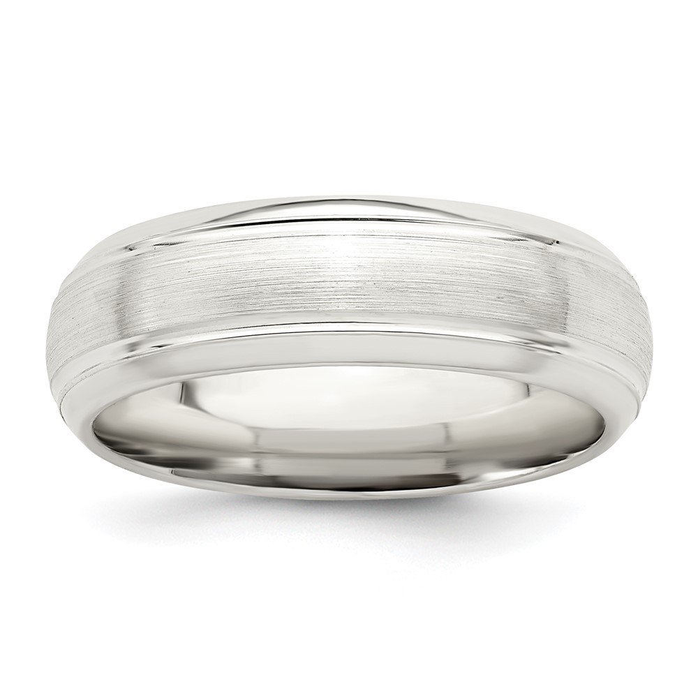 Sterling Silver 6mm Domed with Grooved Beveled Edge Fancy Band Ring Size 12
