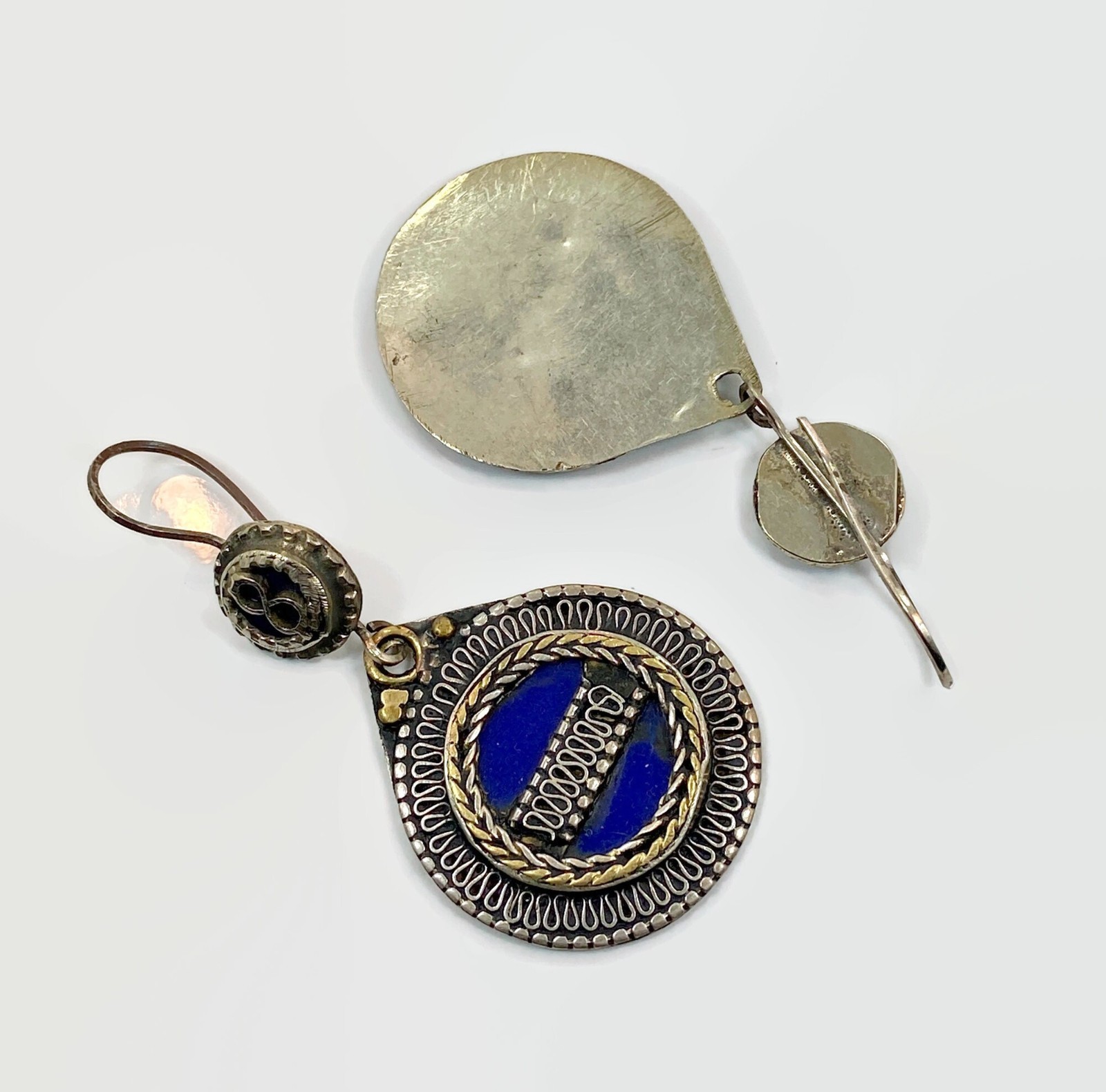 Vintage Afghan Kuchi Earrings: Enameled Cobalt Blue Boho Jewelry