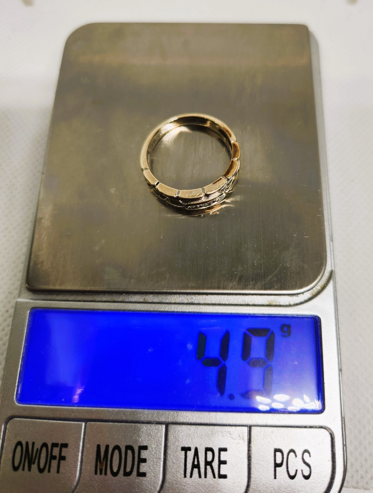 Men 14k Solid (SJC) Gold Wedding Band Nugget Ring 0.04 CTW Single Cut 3 Diamonds