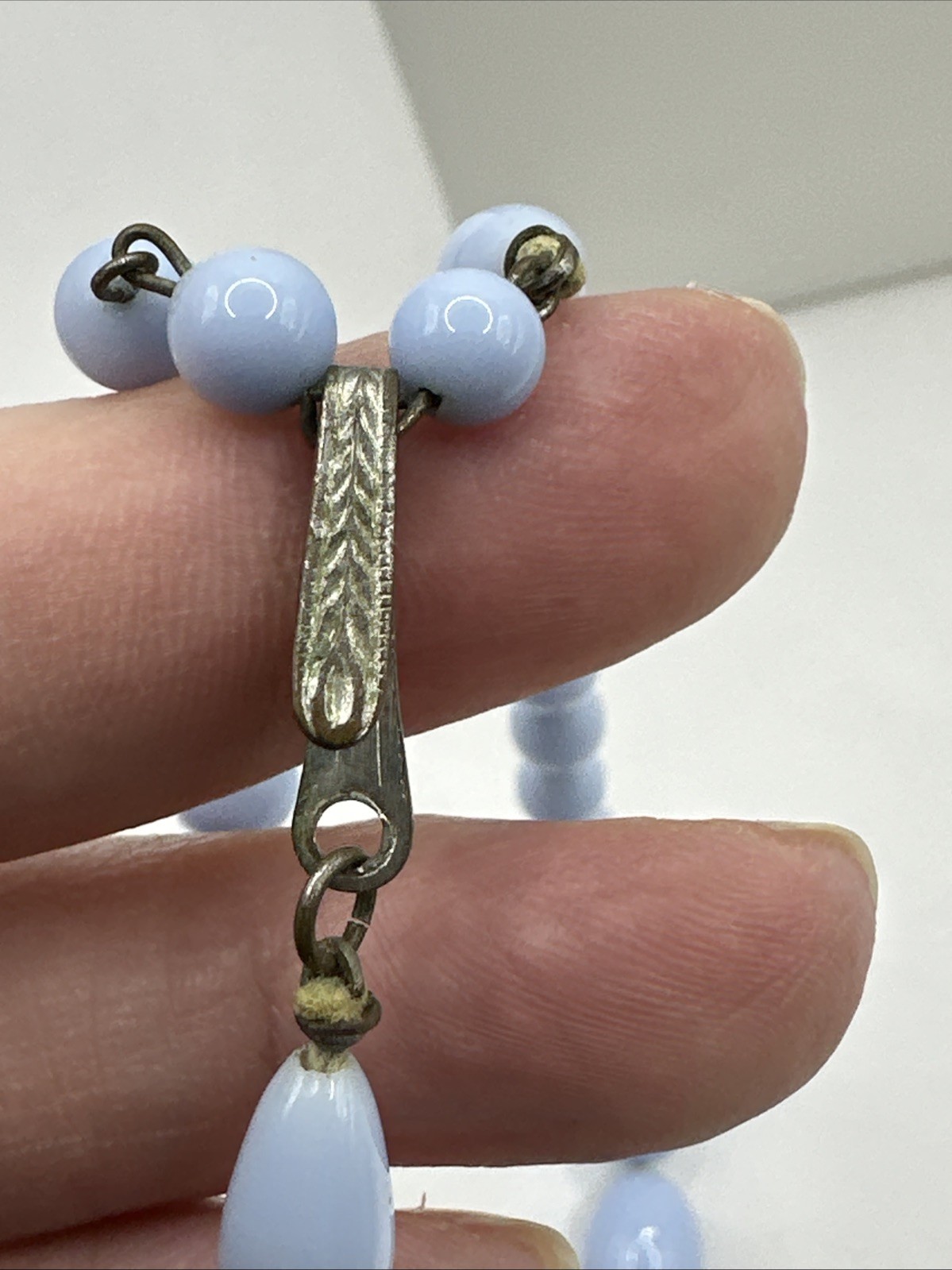 Beautiful Deco Periwinkle Light Blue Glass Bead Choker Necklace 13-15” Japan