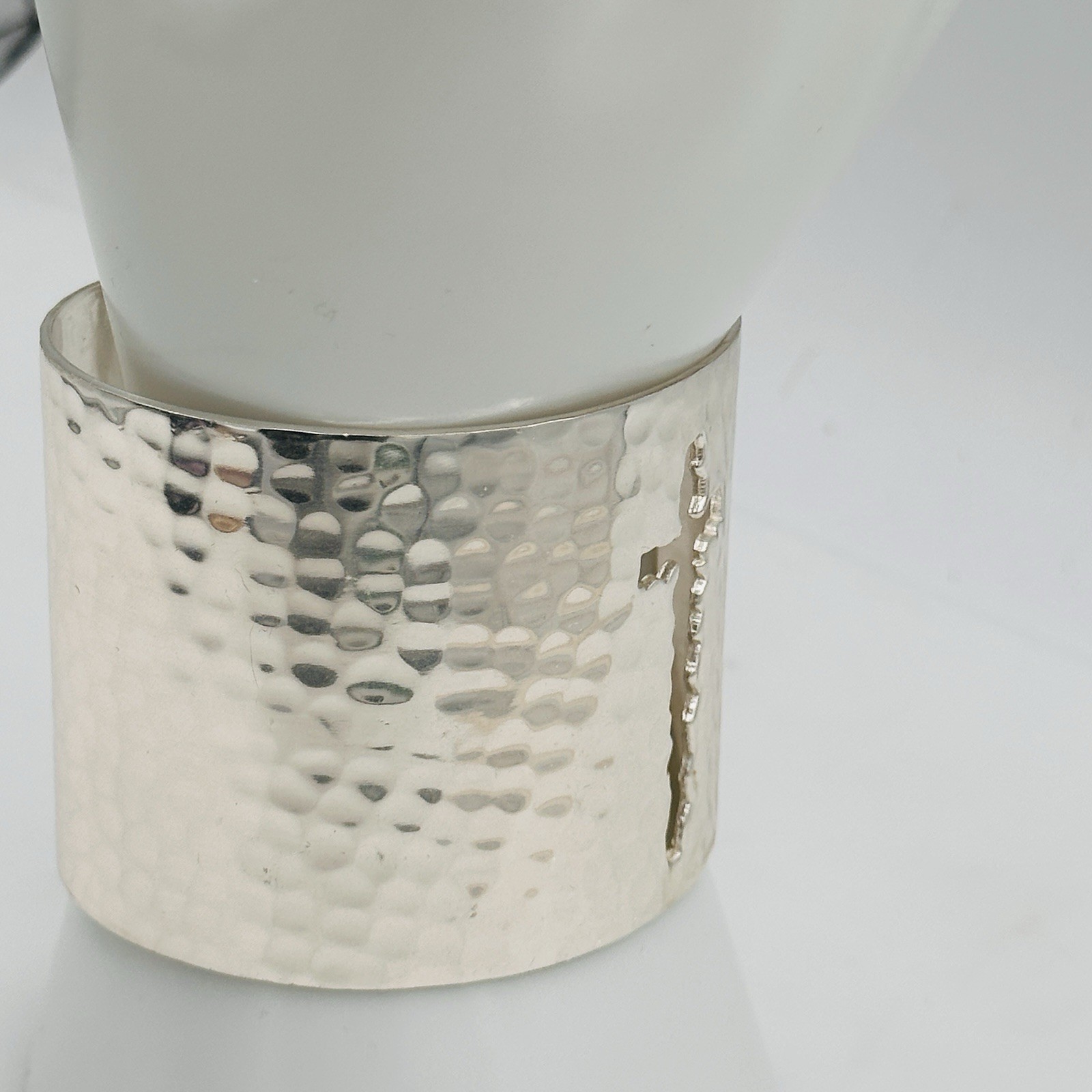Rustic Cuff Wide Hammered Cross Cutout Silver Tone Statement Cuff Bracelet