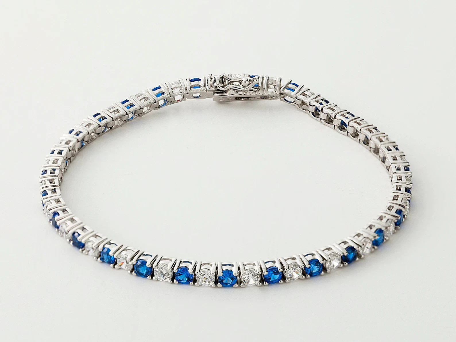 15.0 Ct Round Natural Sapphire Diamond Tennis Bracelet 14K Solid White Gold 7″