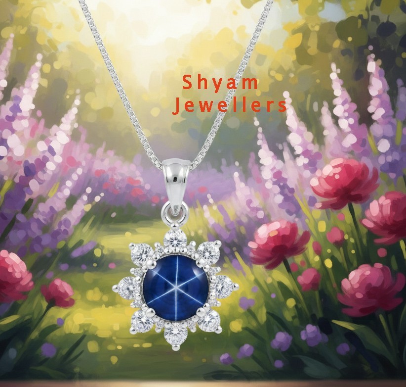Flower Blue Star Sapphire Gemstone 925 Starling Silver Lindy Star Women Pendant
