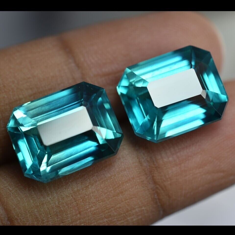 CERTIFIED 17.24 Ct Natural Sapphire Emerald Cut Bluish Green Loose Gemstone Pair