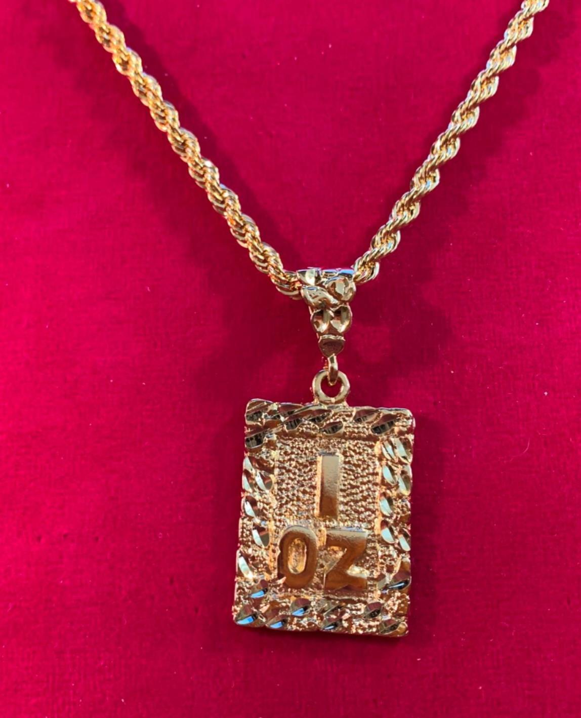 14 KT GOLD PLATED 2″ 1 OUNCE GOLD NUGGET & 20″ 4mm 14KT GOLD PLATED CHAIN-3581