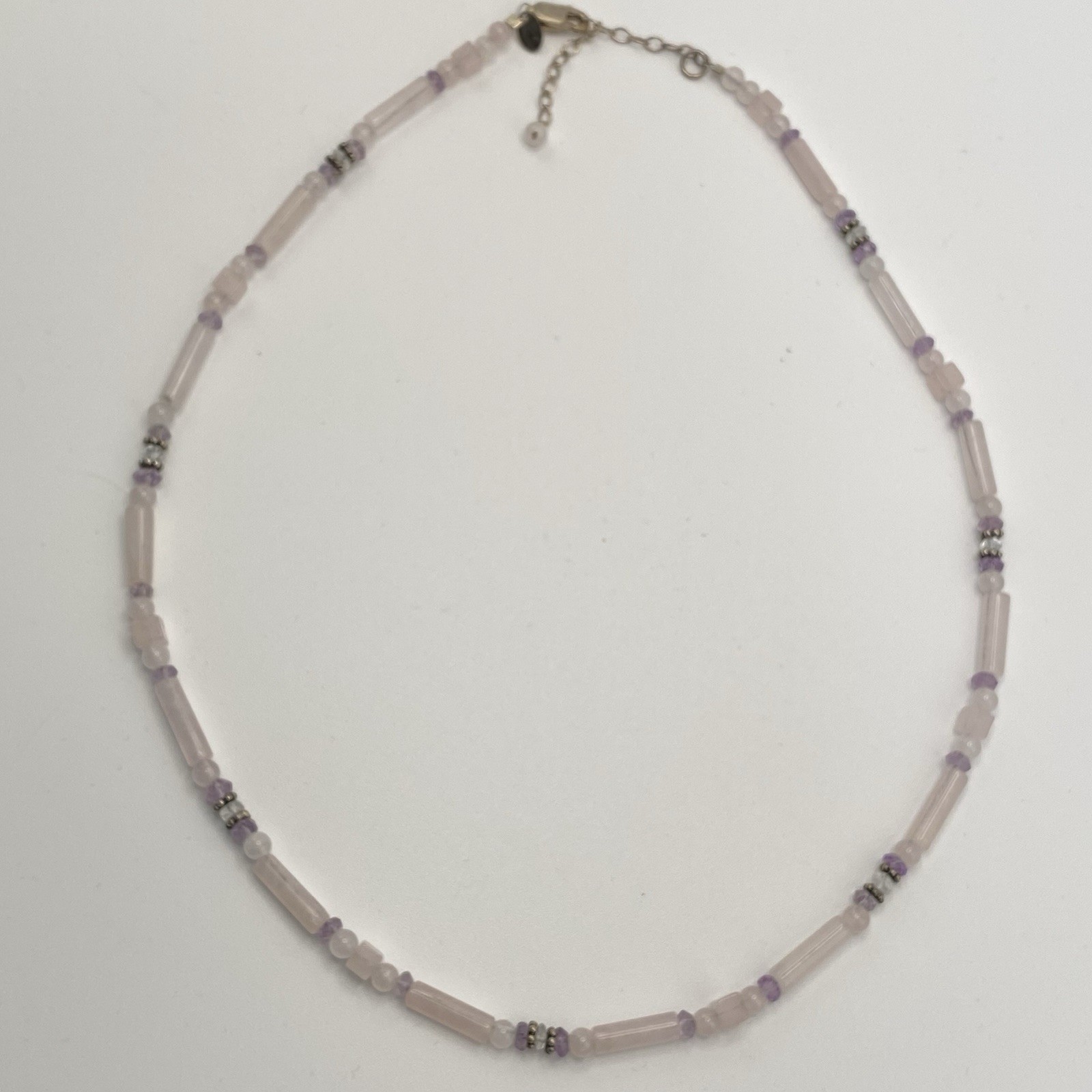 Sajen 925 Sterling Silver Necklace Rose Quartz Amethyst Beaded Accents Vintage