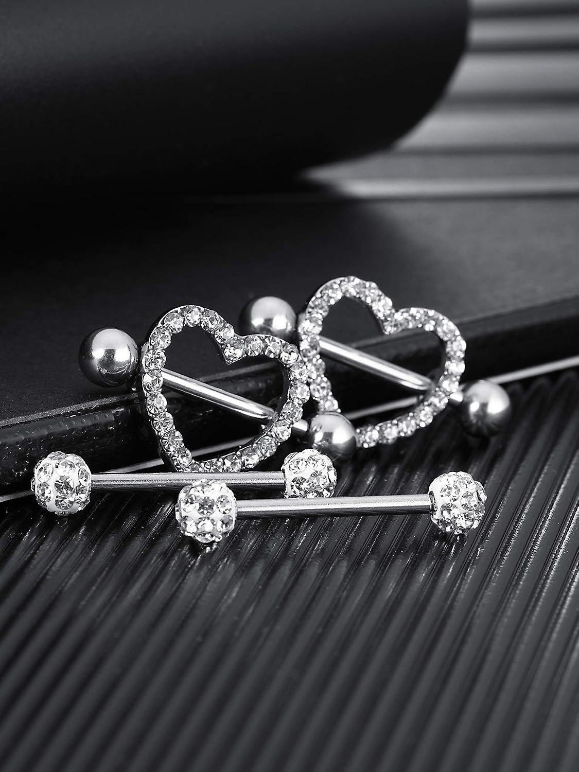 Fashion-Forward Stainless Steel Tongue Rings with Dazzling Rhinestones – 2 Pairs