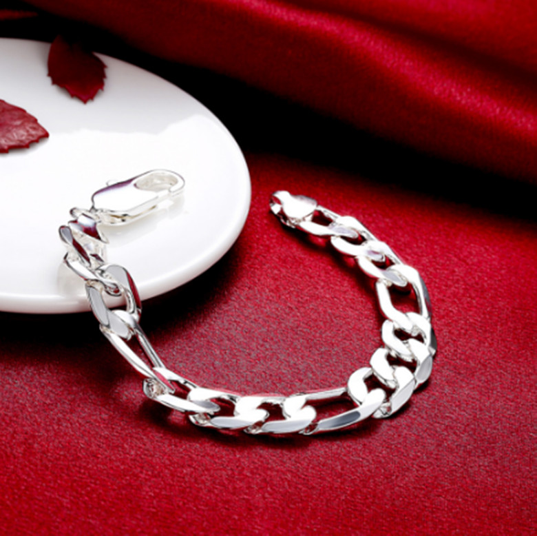 8″ Mens 925 Sterling Silver 12mm Figaro Cuban Flat Link Chain Bracelet #BL429