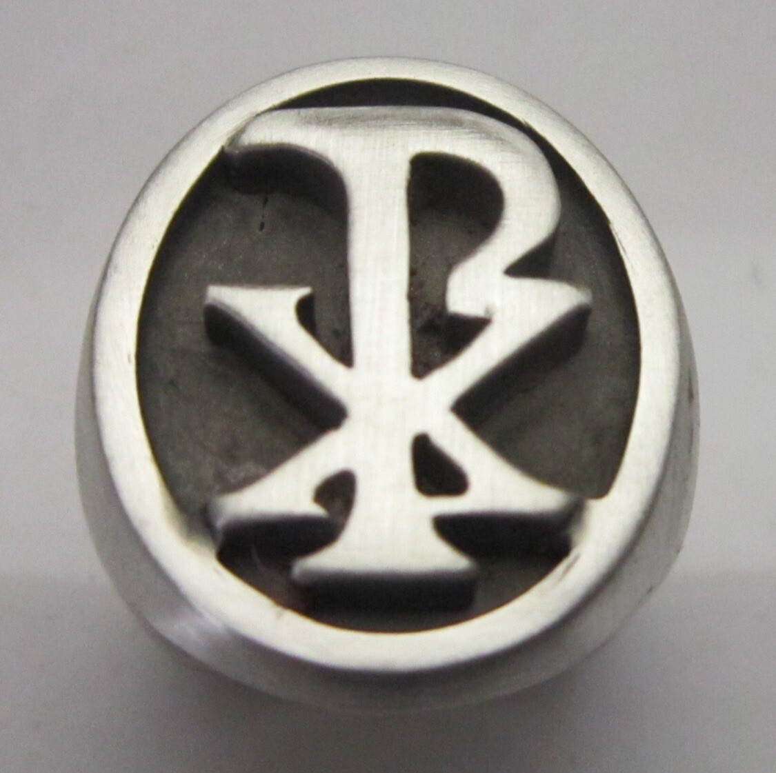MJG STERLING SILVER CHI RHO RING.CHRISTIAN. JESUS. SZ 9. 26 GRAMS