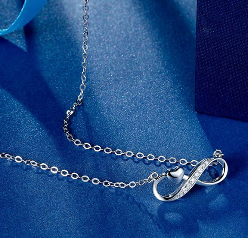 Infinity Heart White CZ Pendant Necklace 925 Sterling Silver Woman Gift Box K69