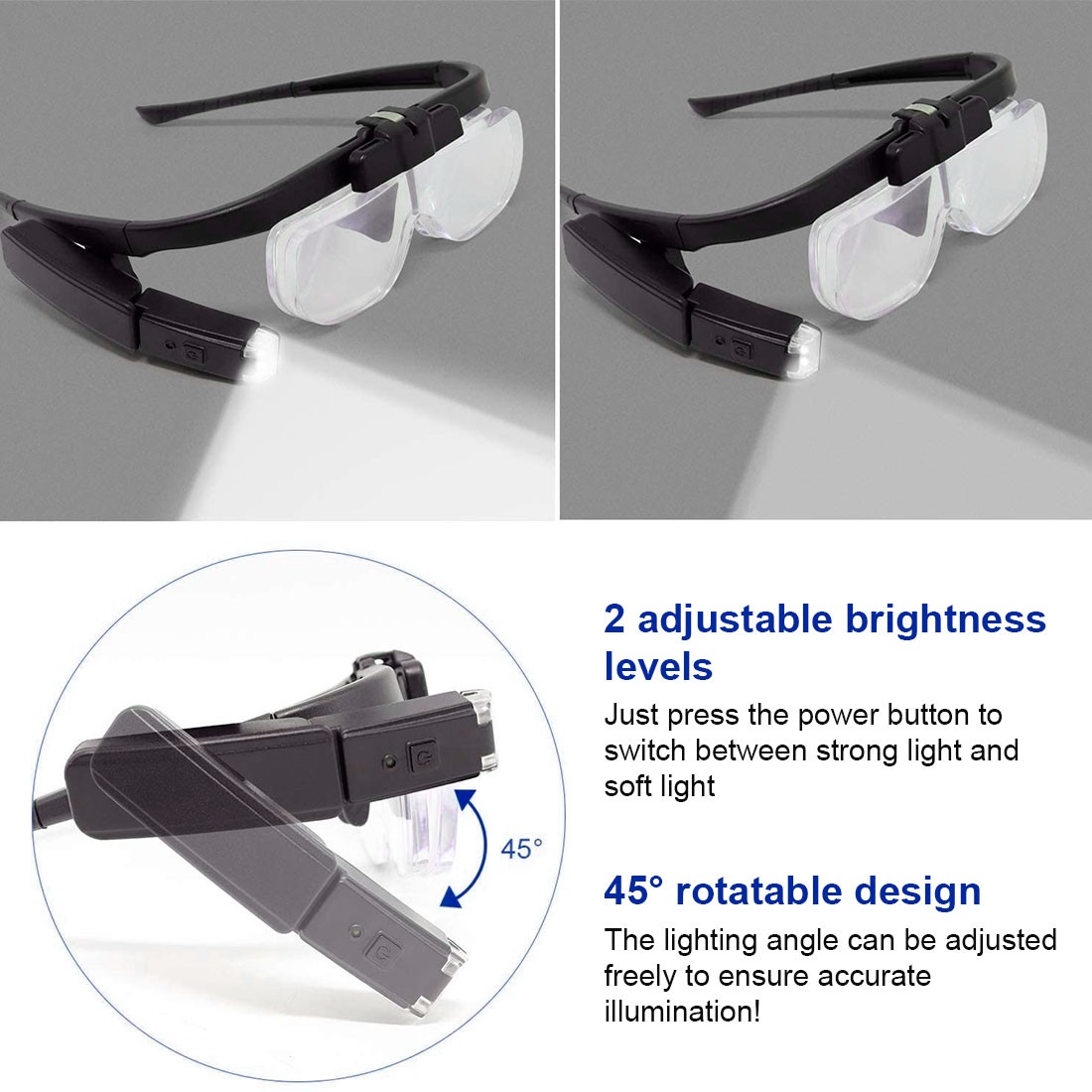 1.5/2.0/2.5/3.5/4.0/4.5X Illuminated Magnifying Glass Adjustable LED Magnifier