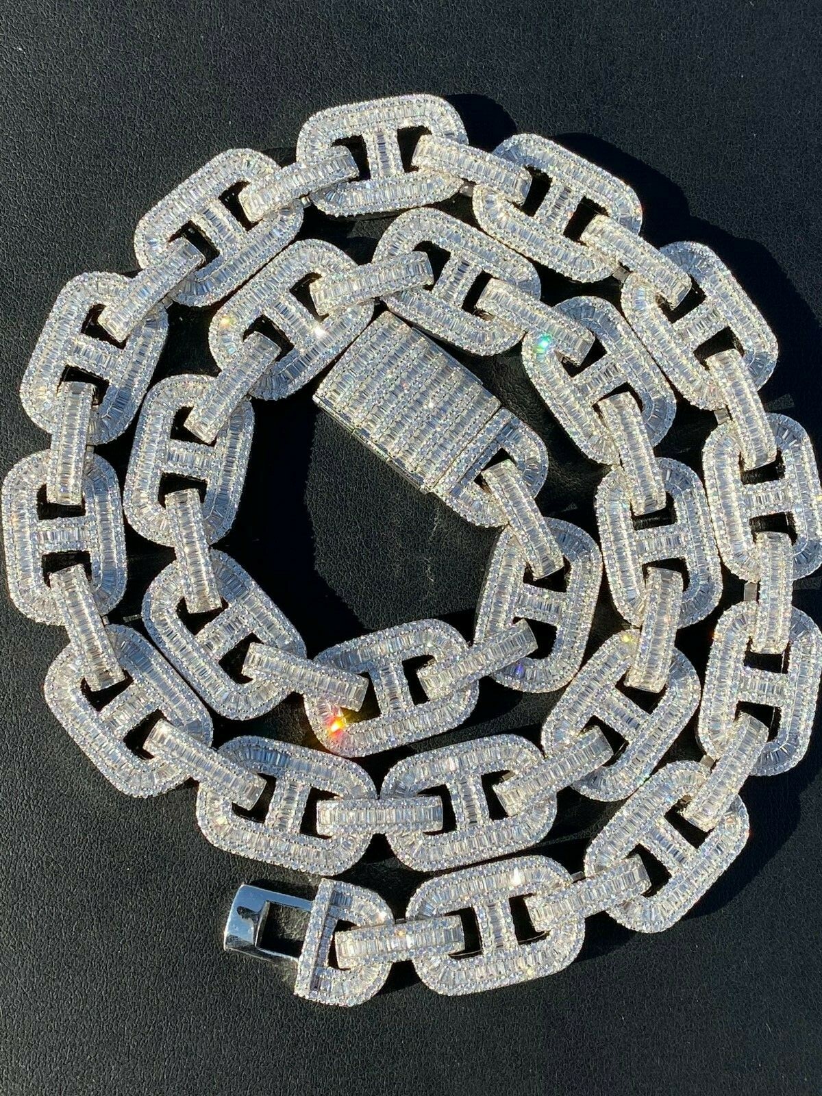 Solid 925 Sterling Silver Baguette Gucci Link Chain Iced 15mm Thick Bust Down CZ
