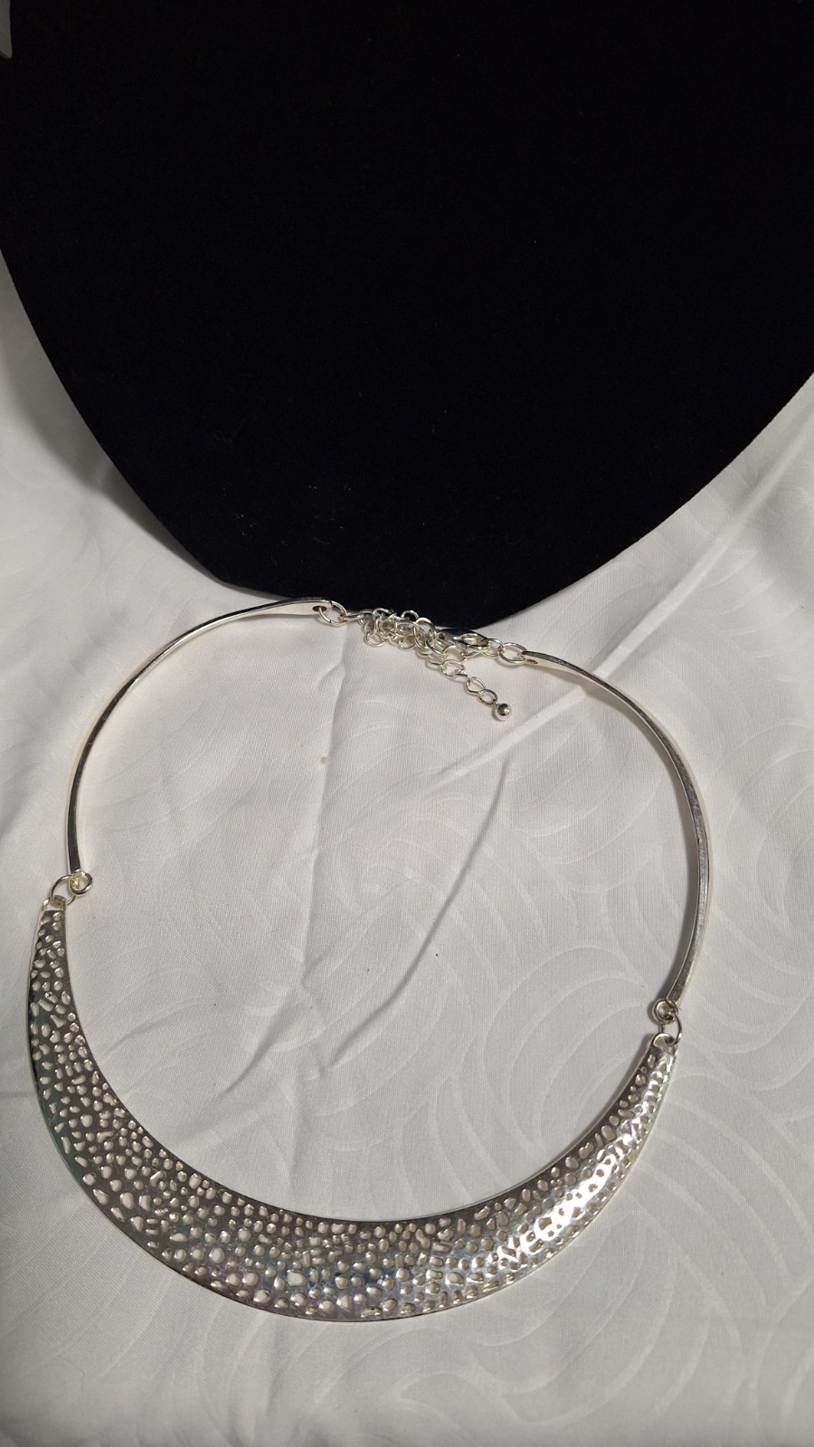 Silver Tone Crescent Collar Statement Necklace Adjustable Extender Lobster