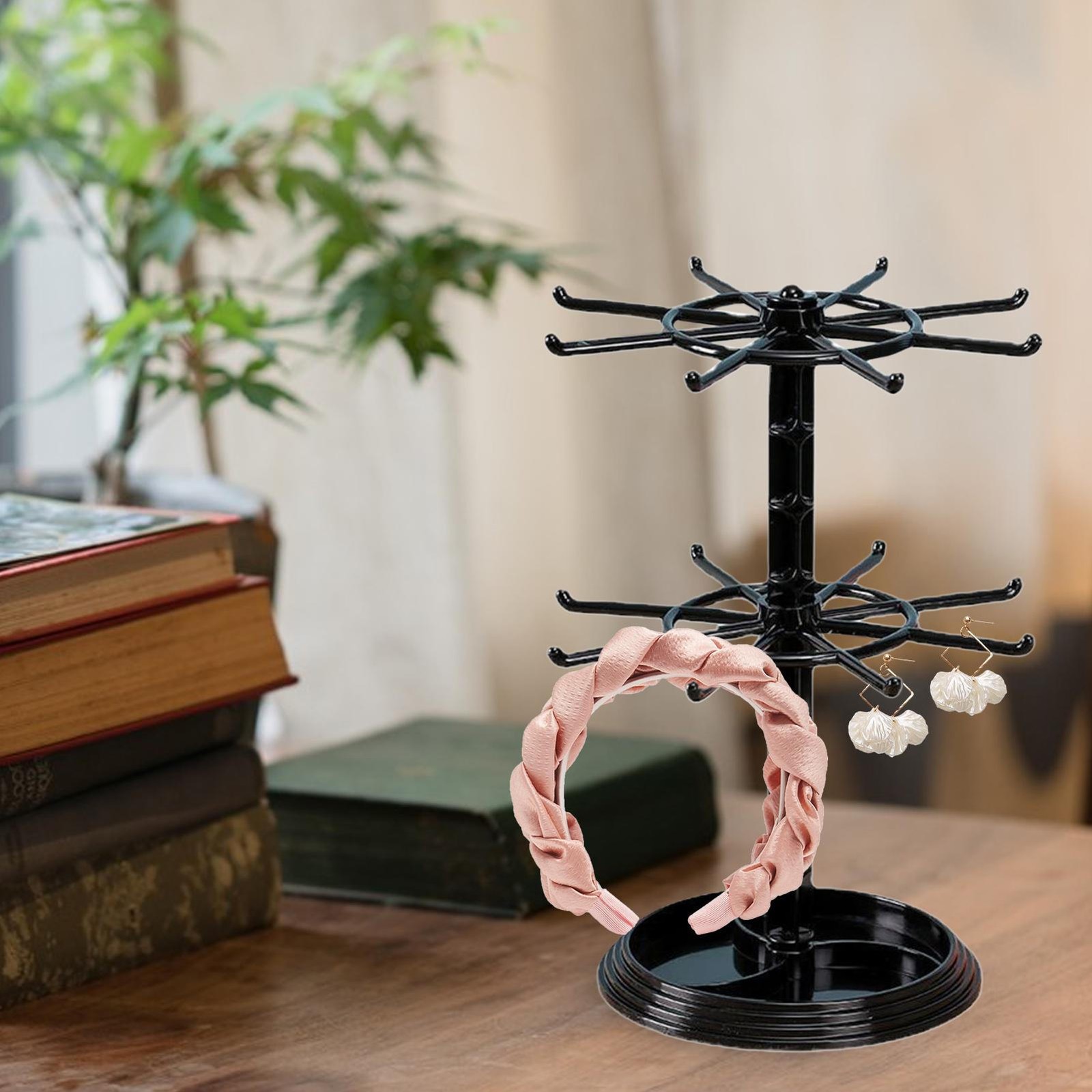 Two Layer Countertop Rotation Display Rack Bracelet Necklace Keyring StorageRack