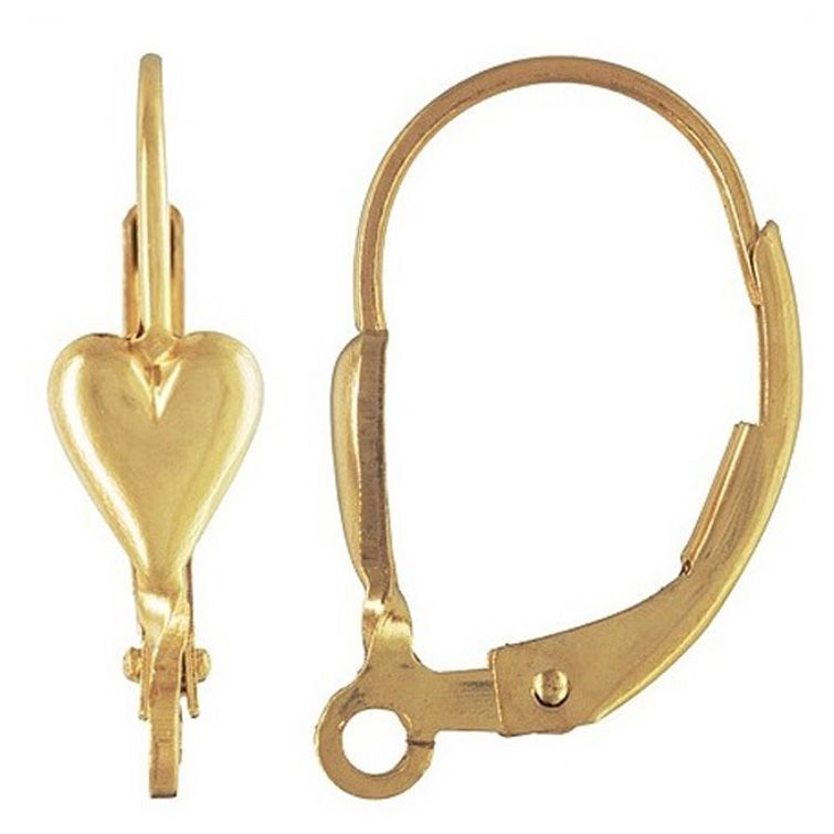 14K Yellow Gold Filled Heart Lever Back Earring Finding 2 or 10 pieces