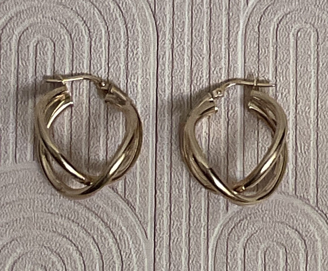 Italy 925 Sterling Silver Gold Vermeil Triple Twist Hoop Earrings Latch Back