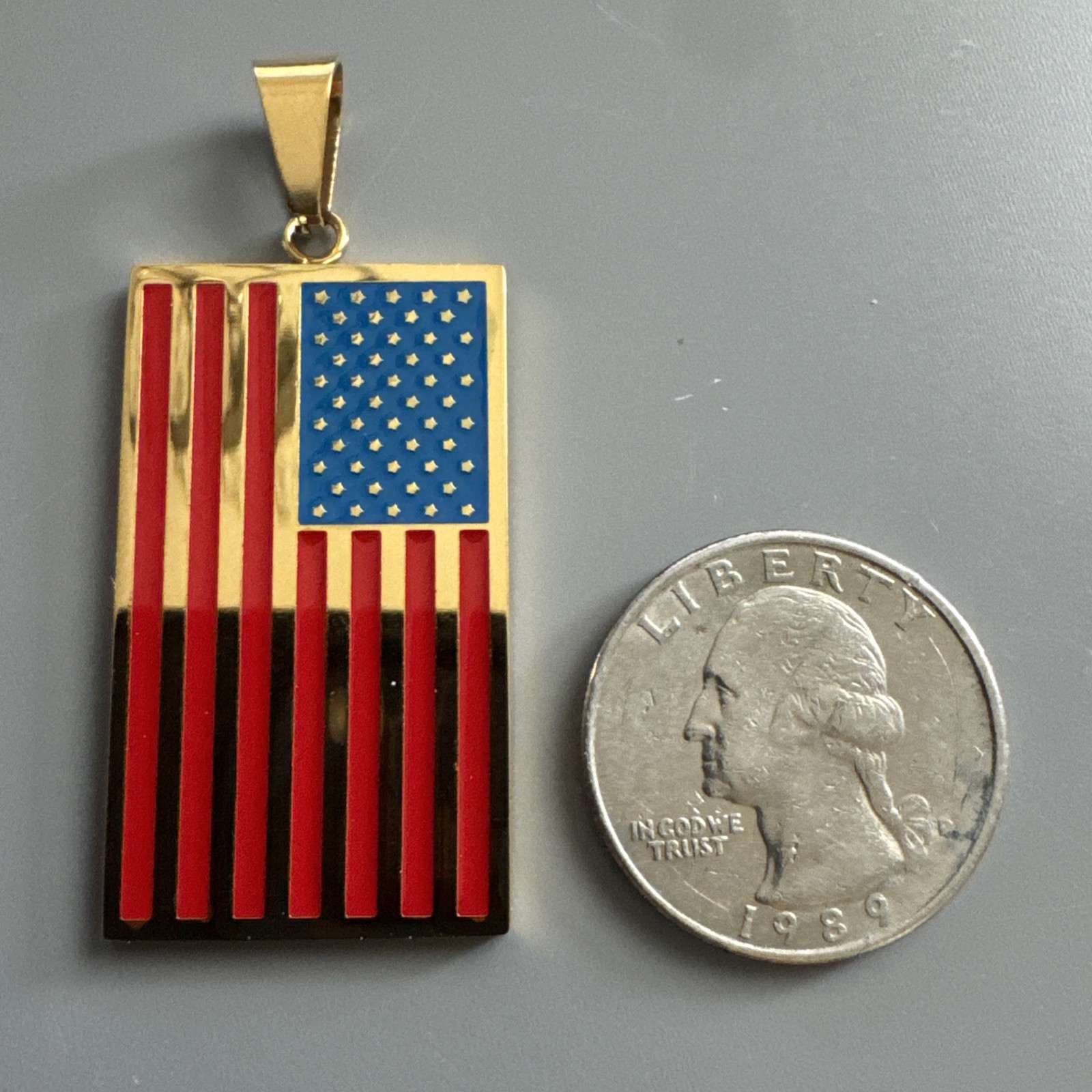 American Flag Pendant Gold Plated Stainless Steel 24” Chain USA America Gift