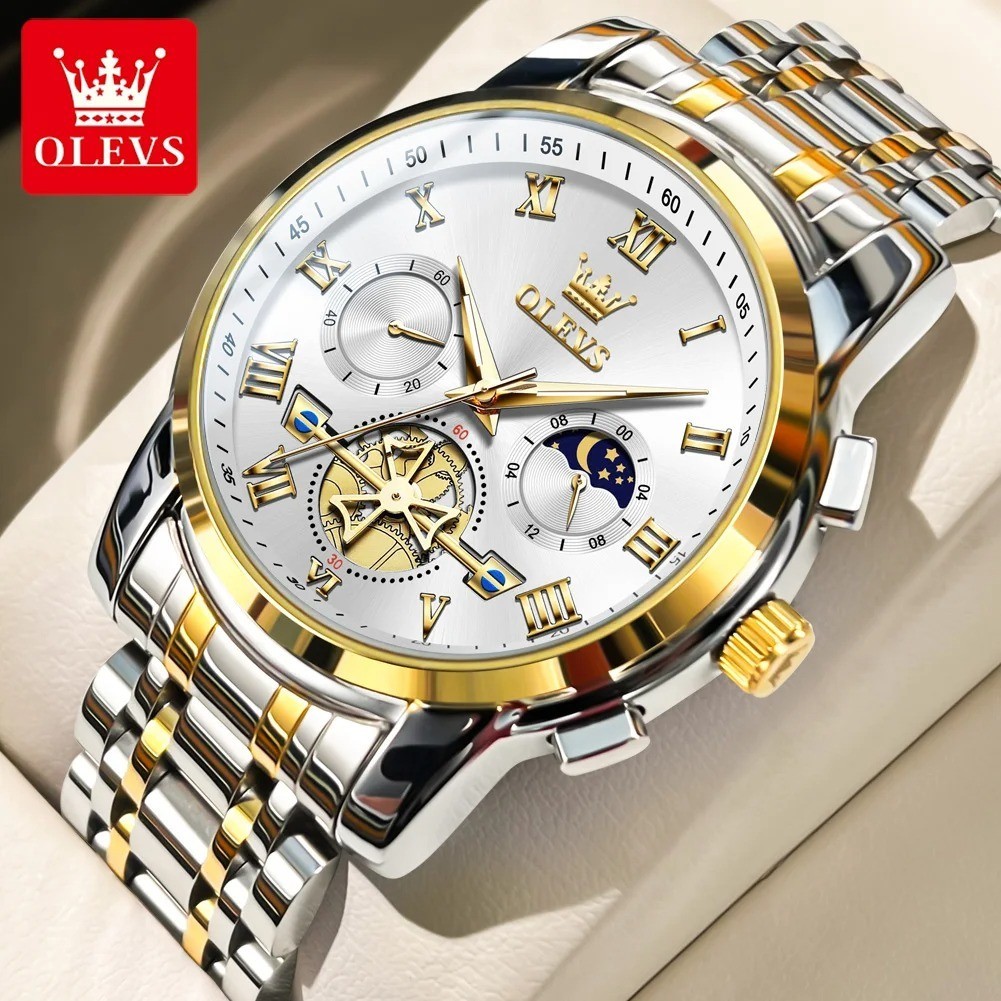 OLEVS 2859 Luxury Stainless Steel Waterproof Quartz Watch for Men Chronograph Lu