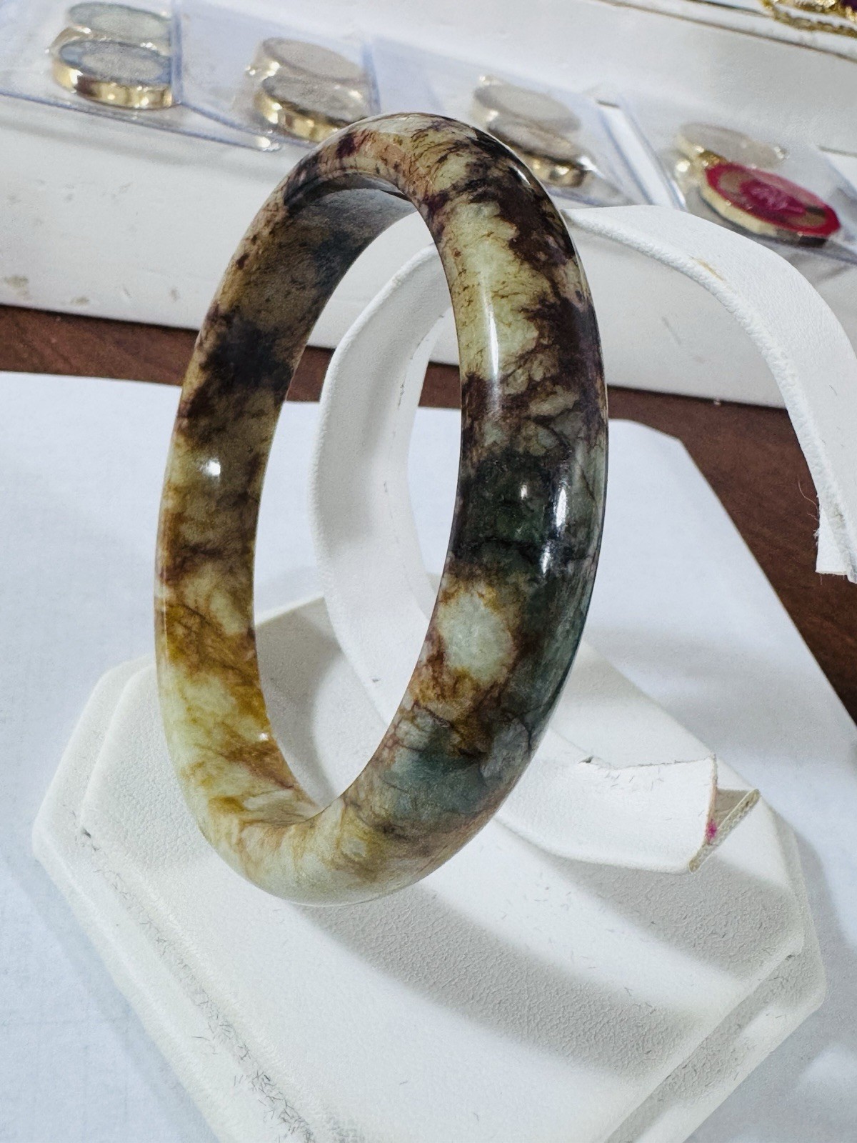 New Burmese Jade High Grade Brown Bangle Fits 5.5”-7.5”/16-18cm 49.13g 12.7/13mm
