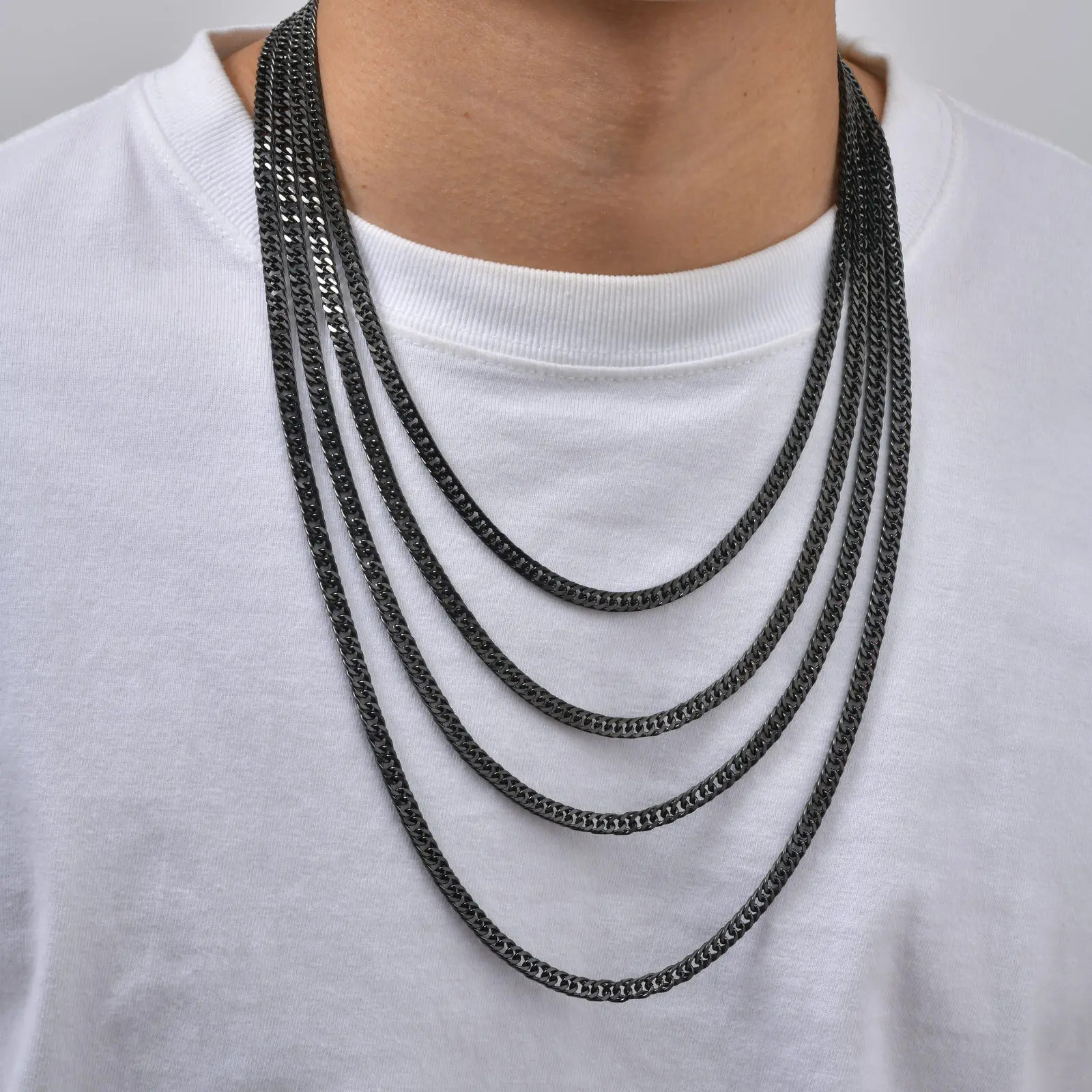 Punk Classic 3/5/7/9mm Width Cuban Chain Stainless Steel Necklace for Men Male H