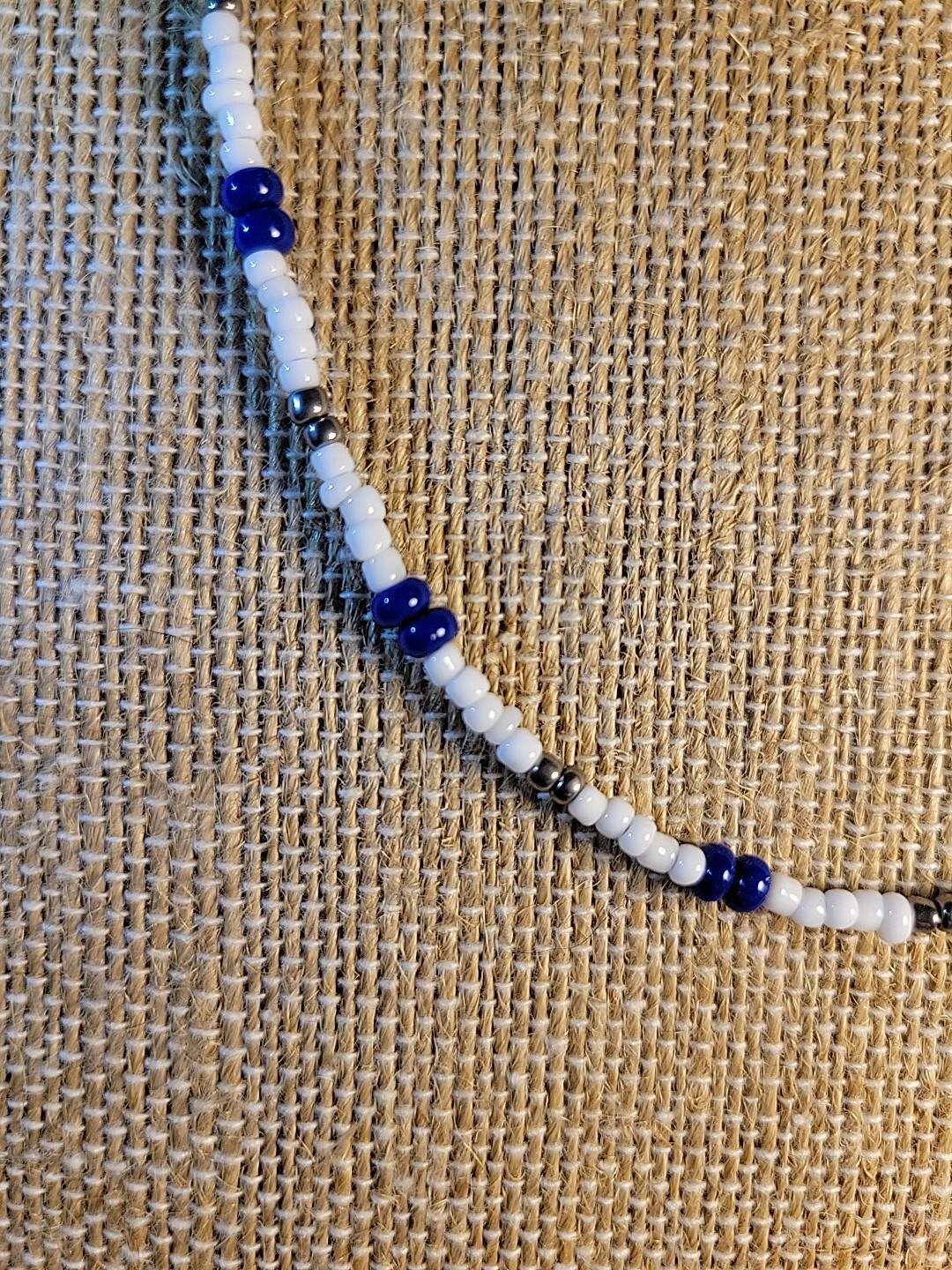Royal Blue, White & Silver Surfer Summer Boho Beaded Necklace Choker Beach
