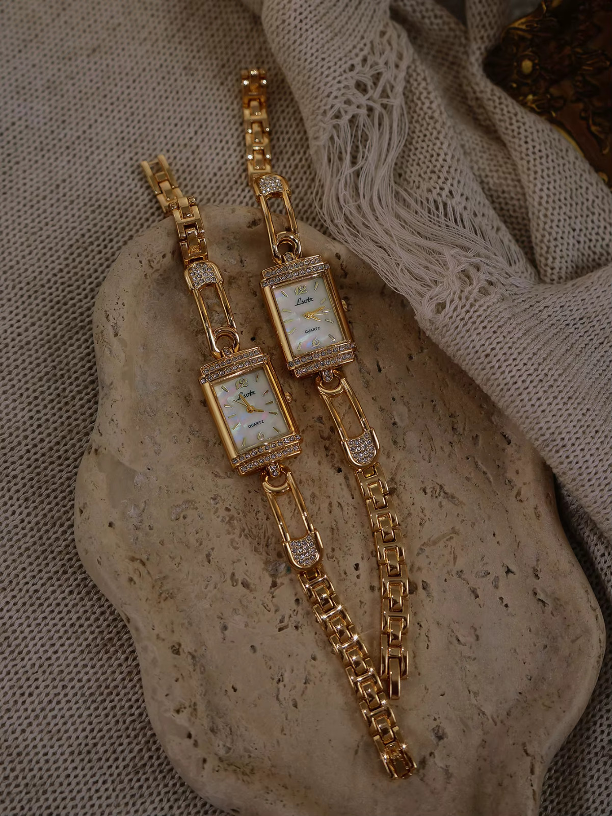Gold Vintage Style Unique Women’s Wrist Watch Mother of Pearl Dial