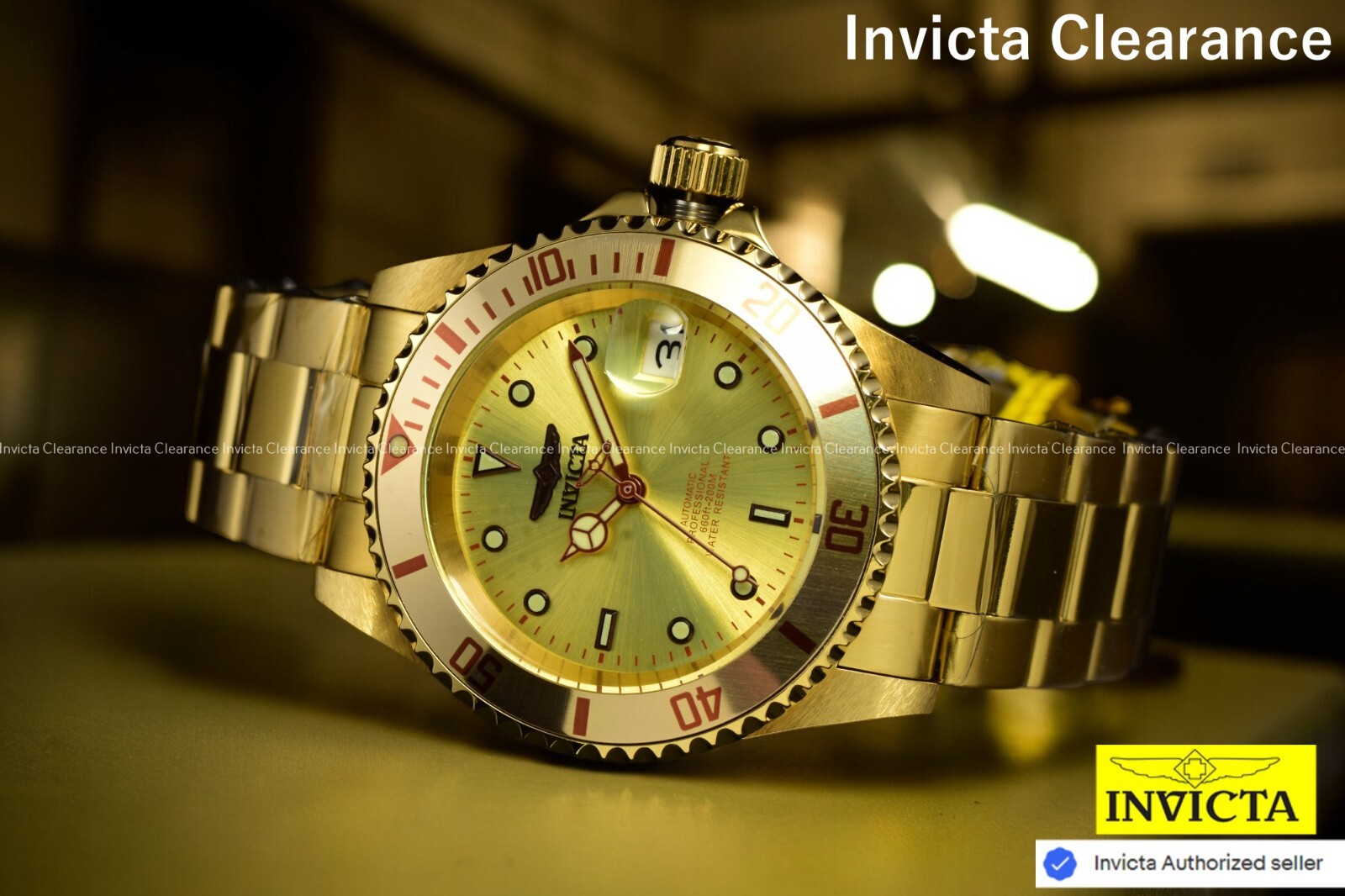 Invicta Pro Diver Men’s Champagne Dial Automatic Stainless Steel Gold Watch