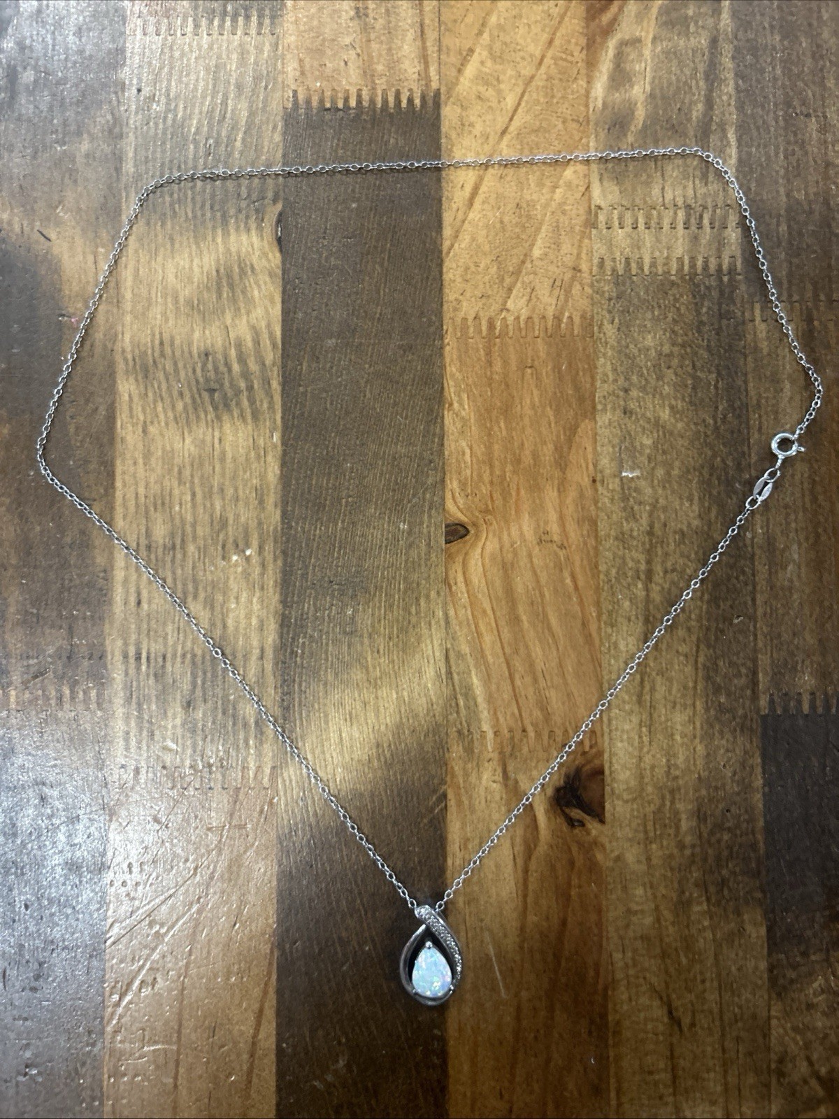 18” 925 RL Sterling Silver Cable Chain Opal Teardrop Pendant 2.68 Grams