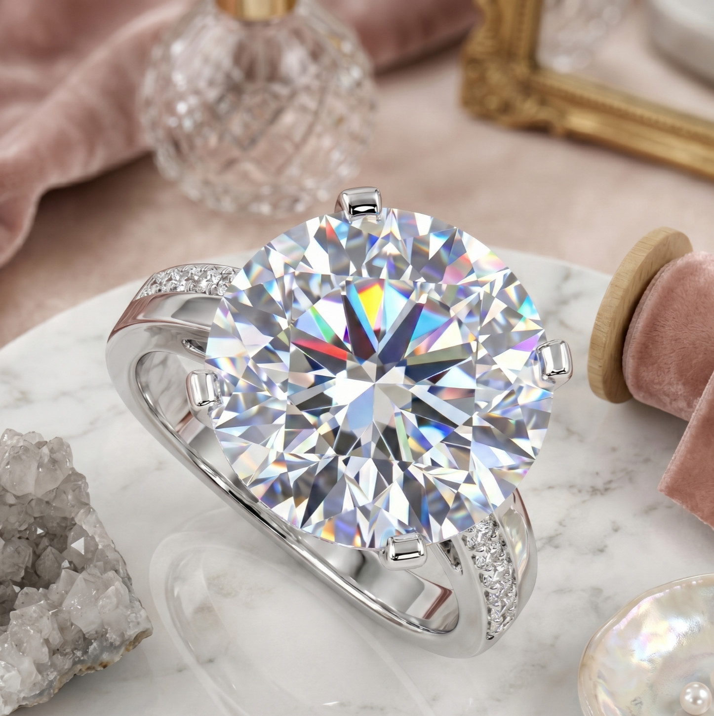 RARE 6.00 Ct Certified Round Cut White Natural Diamond Ring White Gold Finish