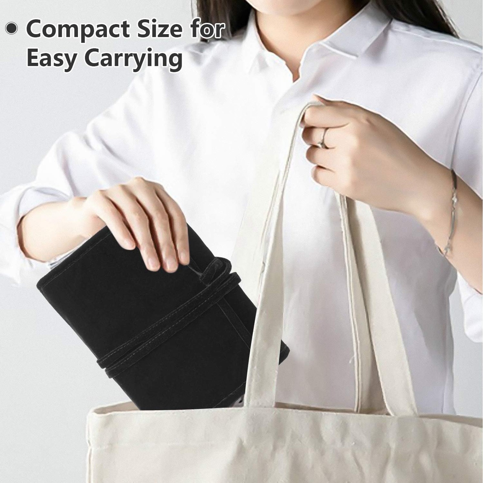 Velvet Travel Jewelry Roll Organizer for Necklaces Earrings Bracelets Rings