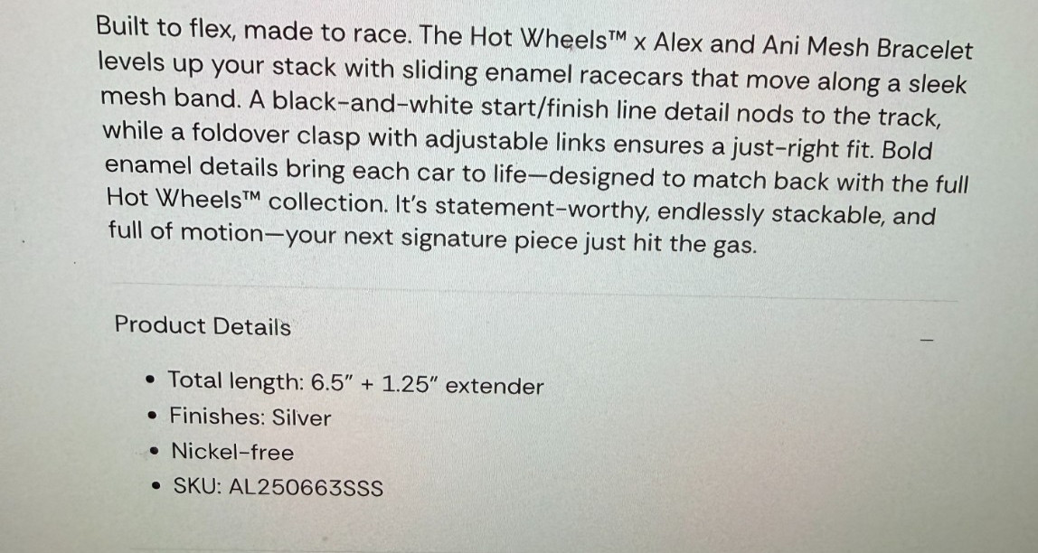 Alex and Ani Hot Wheels Moveable Racecar Mesh Bracelet New