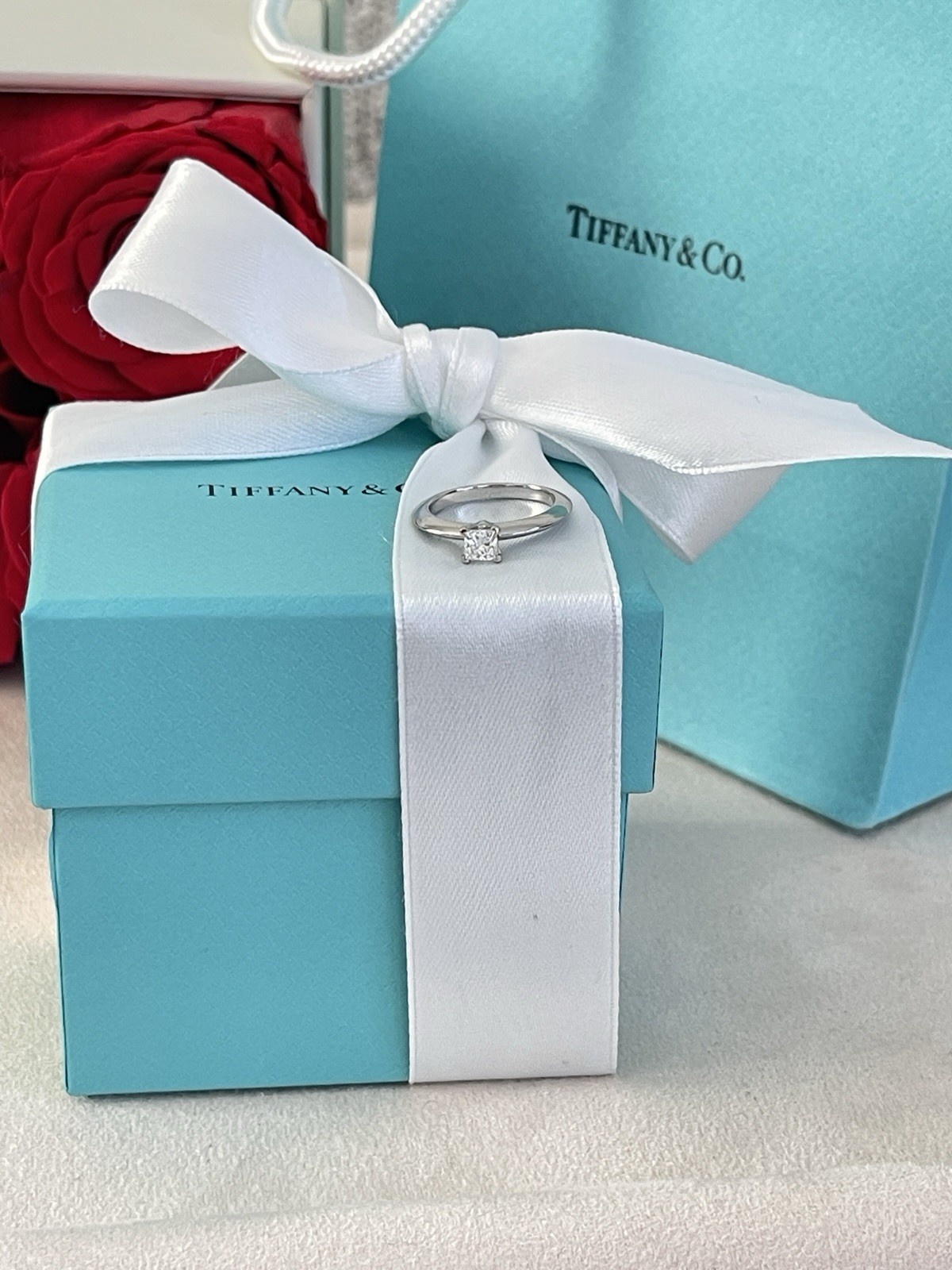 Tiffany & Co. Princess Cut Diamond Engagement Ring Platinum .31ct size 4 $2800