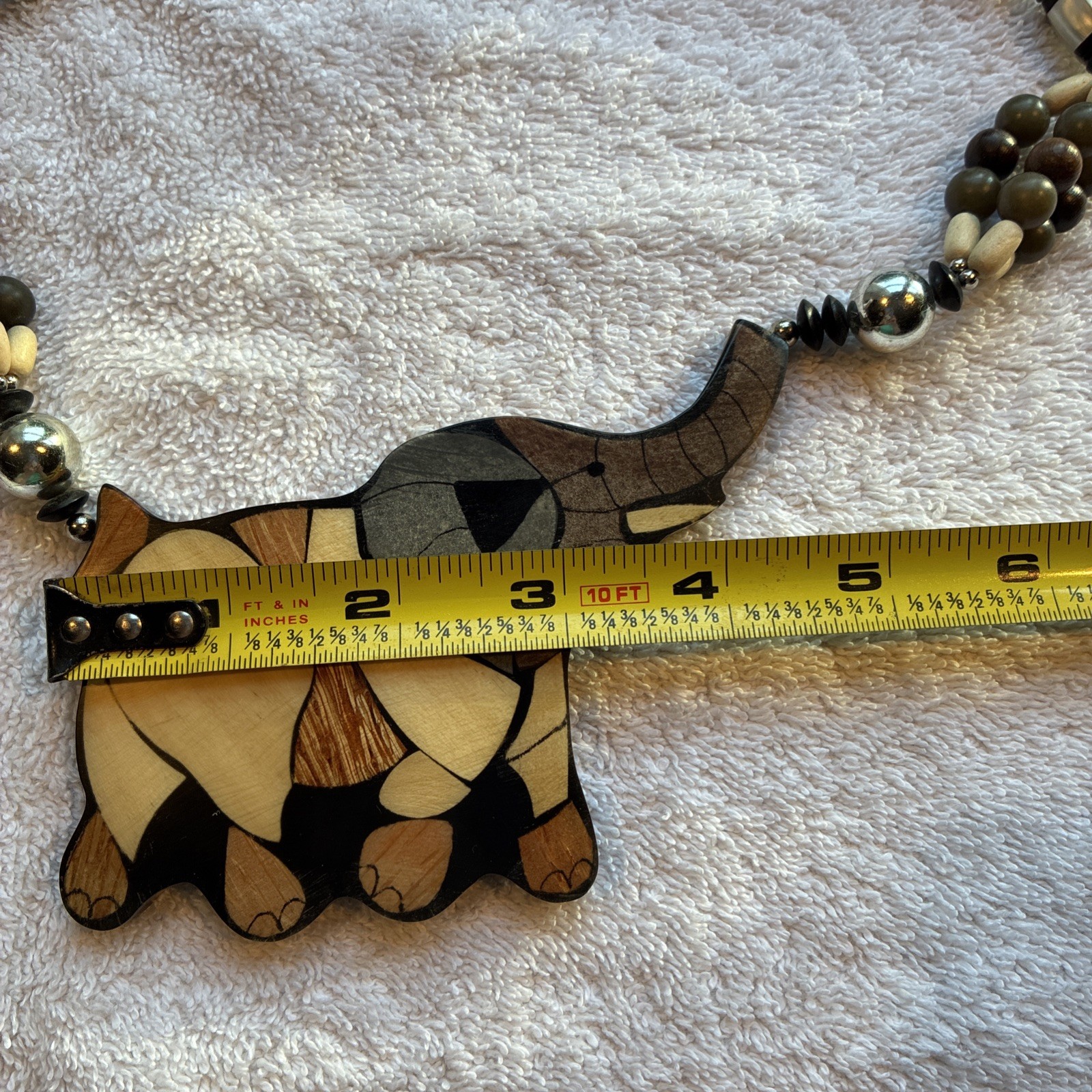 Vintage Lee Sands Wood Inlay Elephant Necklace and Earrings Made In Philippines