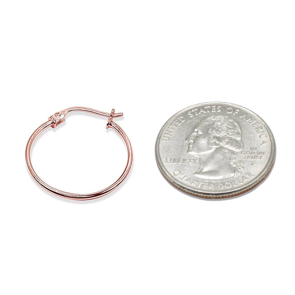 Rose Gold Flash Silver Sm 20mm Polished Round Lightweight Unisex Hoop Earrings