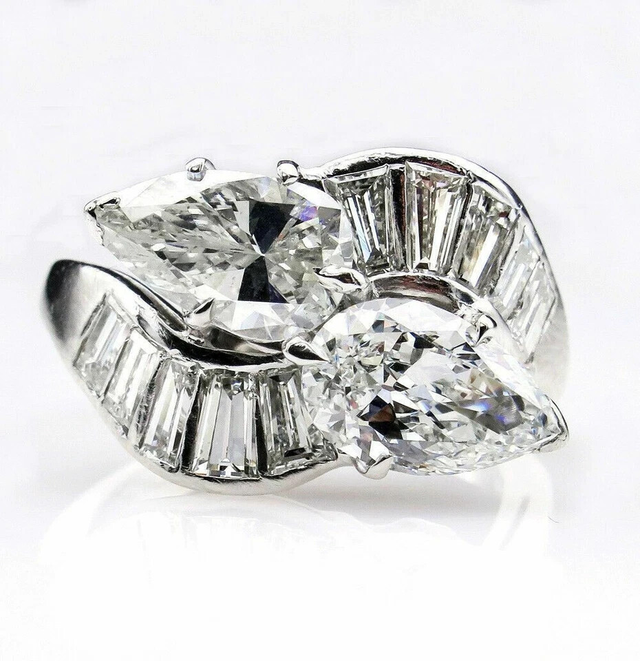 3.10Ct Pear Simulated Diamond Wedding Cocktail Bypass Ring 14k White Gold Plated