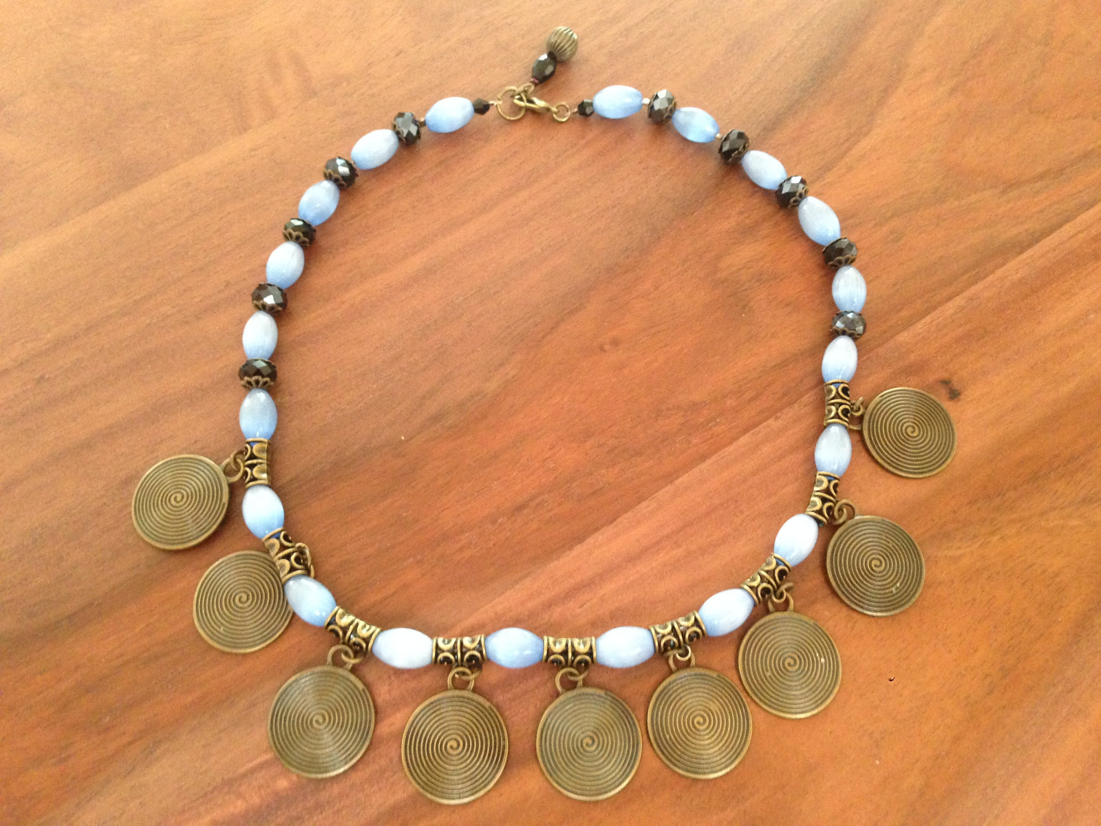 New Handmade Mystery Ocean Blue Tornado Metal Stone Charm Necklace 16.5″