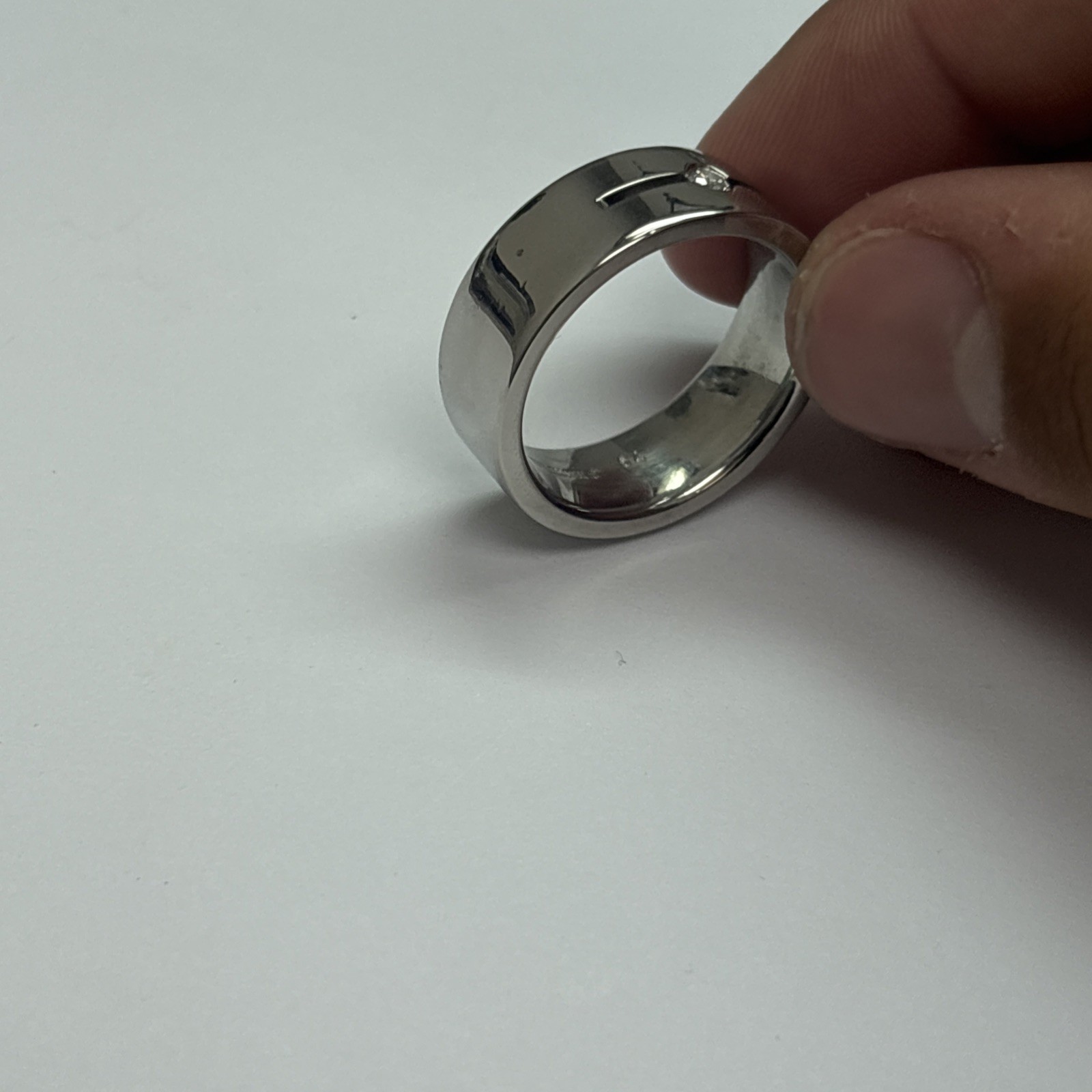 Men’s Stainless Steel Ring With Natural Diamond Fits Ring Size 10 3/4”