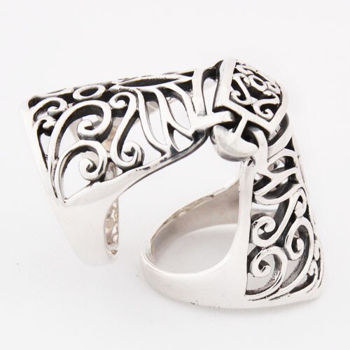 Full Finger Armour Floral Gothic Women 925 Sterling Silver Adjustable Ring