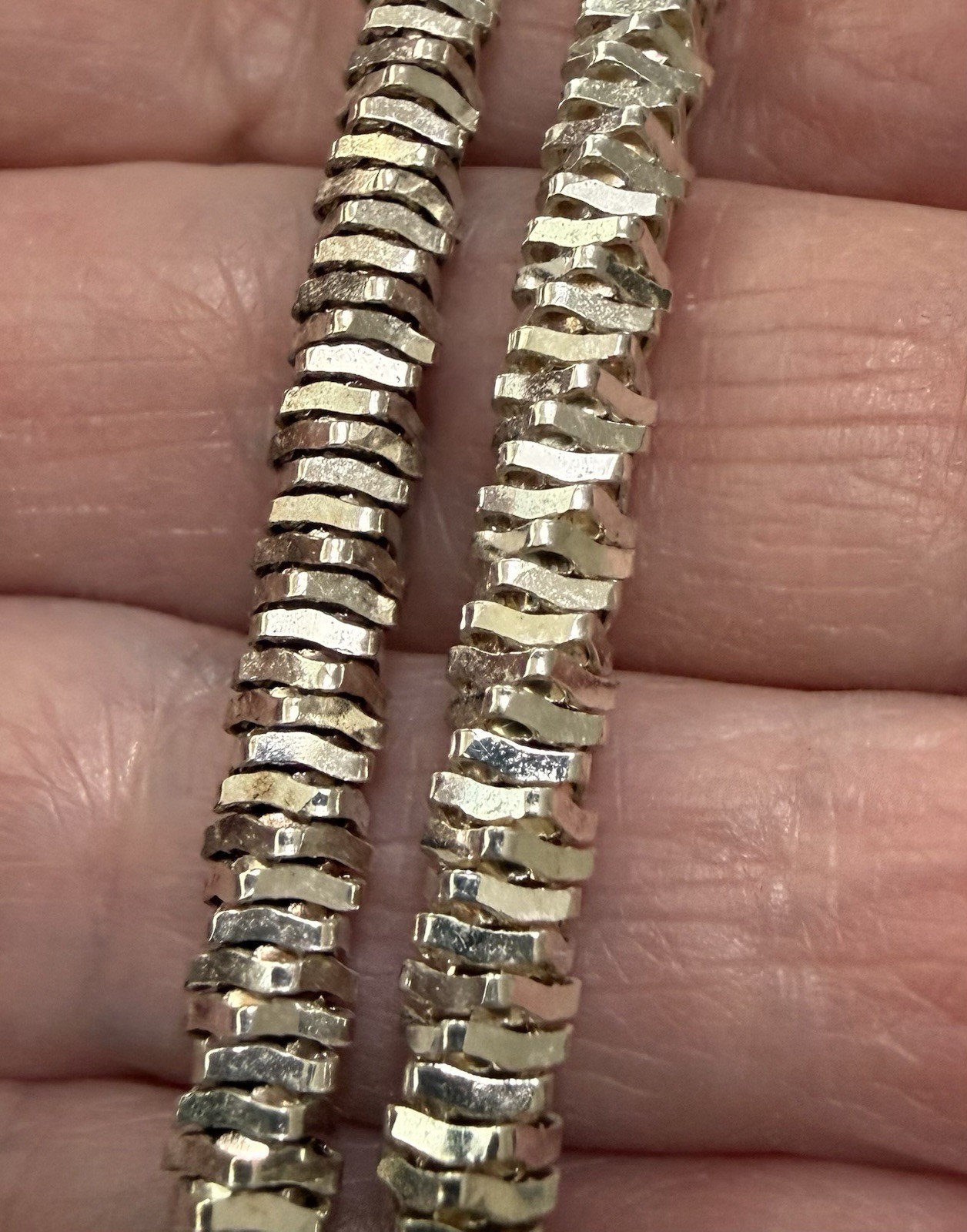 Milor Italy Sterling Silver Shimmery Stacked Square Link Chain Necklace 24” 40g