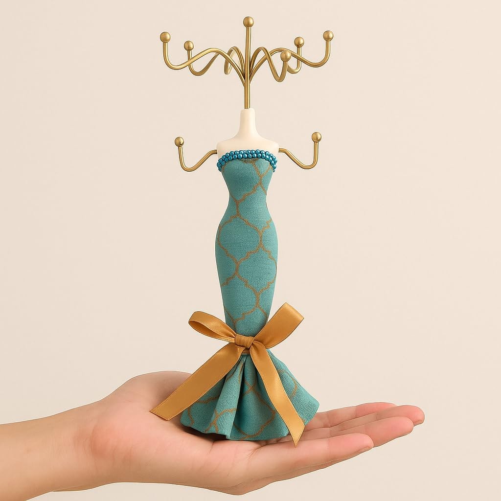 Lady Mannequin Doll Jewelry Stand Holder, 2 Tier Blue Rotating Necklace and B…