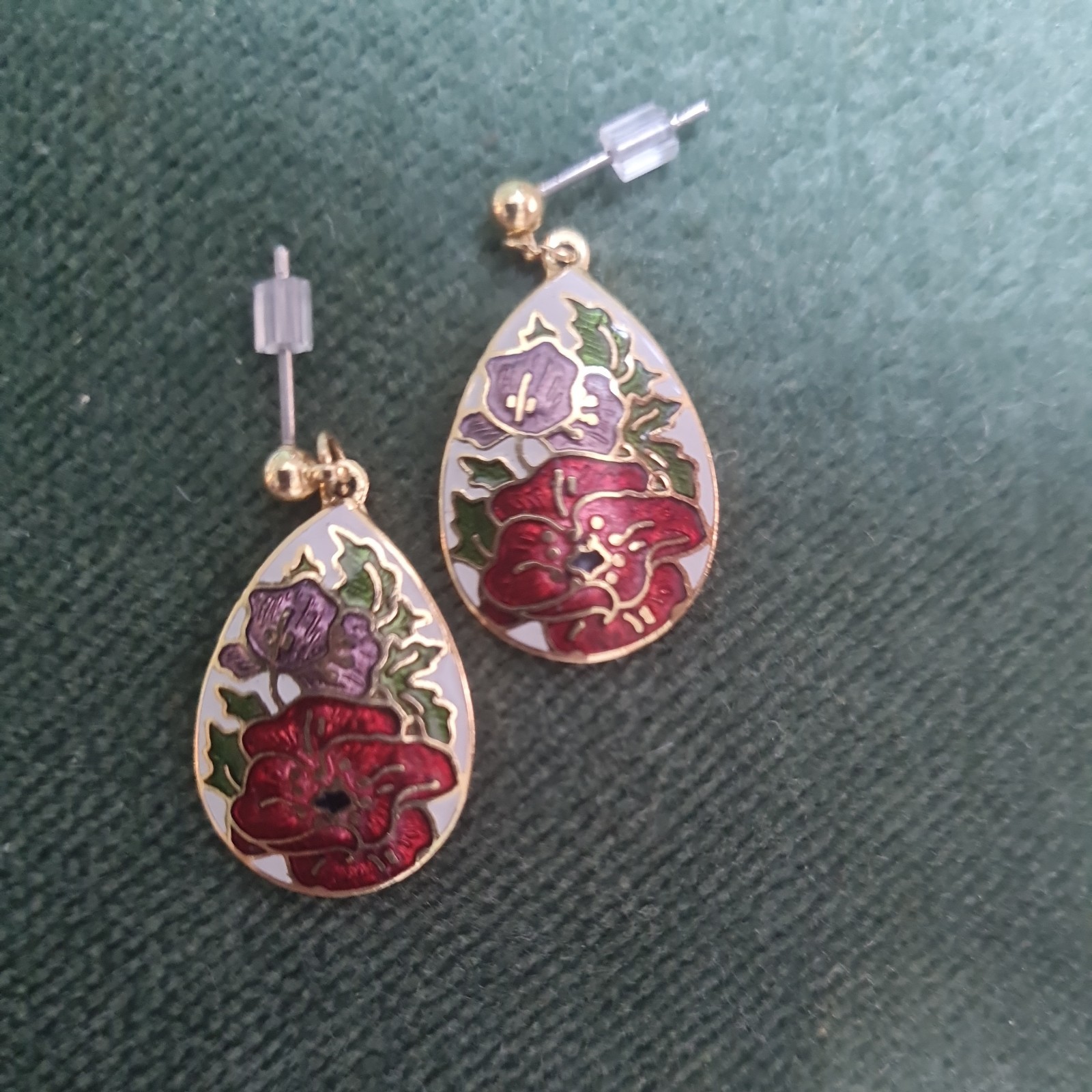 FISH AND CROWNFLORAL CLOISONNE TEARDROP shaped drop EARRINGS Multicoloured