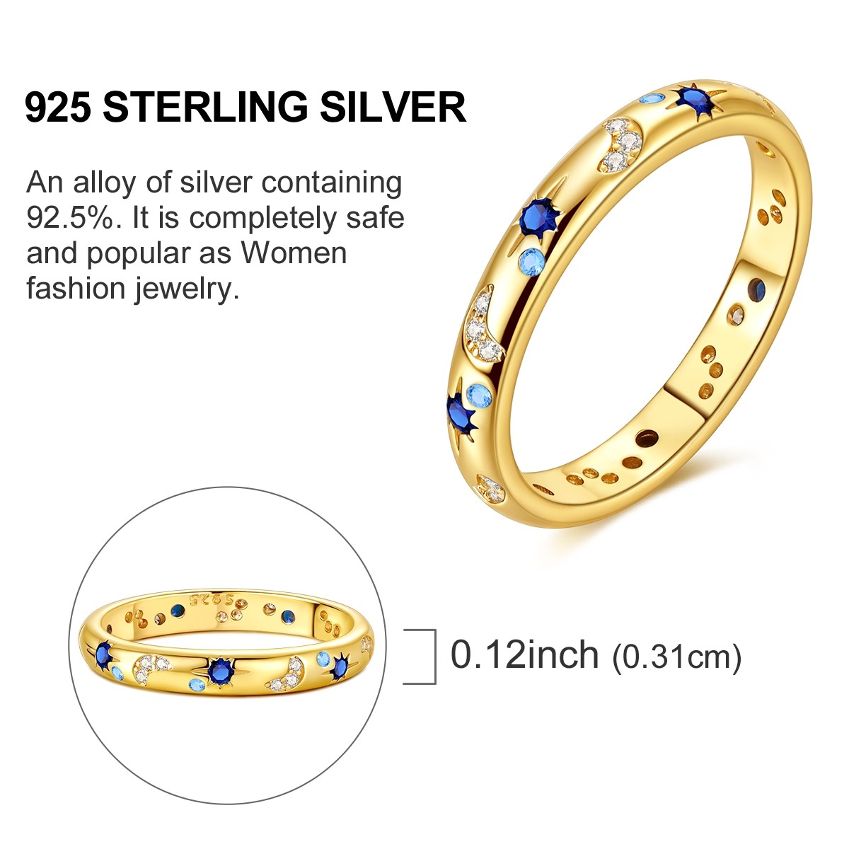 LAZA 925 Sterling Silver Brilliant Night Sky Finger Ring Blue CZ Women Jewelry
