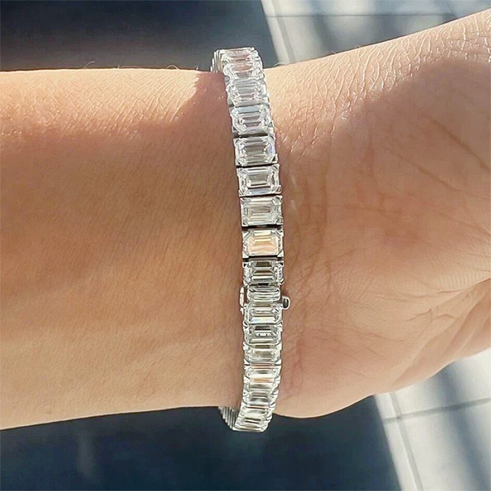 Lab Grown Diamond Tennis Bracelet 12Ct Emerald Cut 14k White Gold Unique Women
