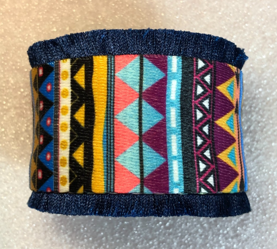 Southwest Style Cuff Bracelet Aztec Ethnic Indian Blanket Woven Multi-Color 8220