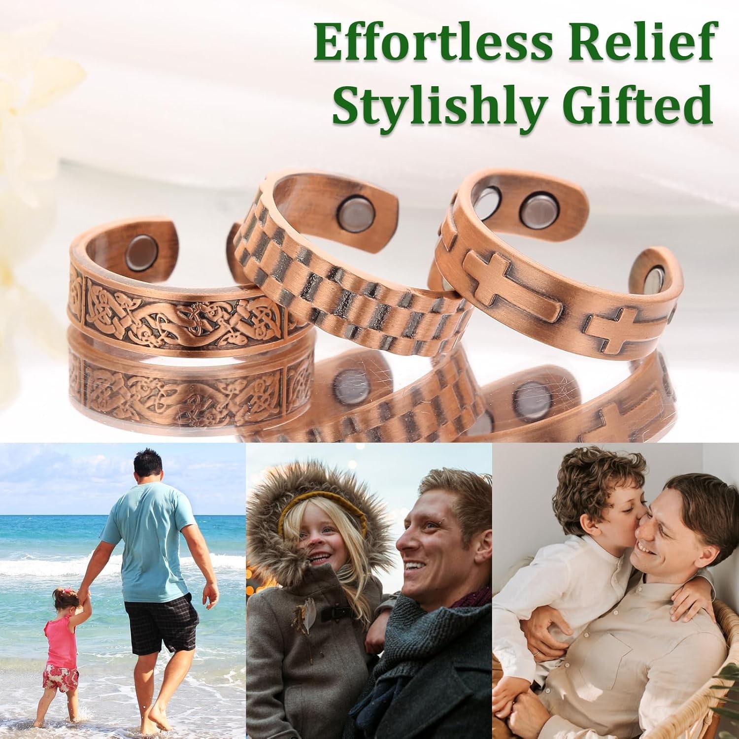3 Copper Rings for Men Women, 99.9% Pure Copper Magnetic Rings, Adjustable