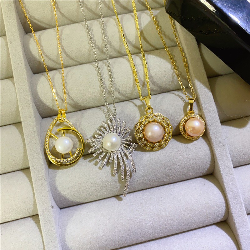 Bulk Random 10pcs Mix Natural Pearl Pendant Necklaces Women Hollow Floral Gift