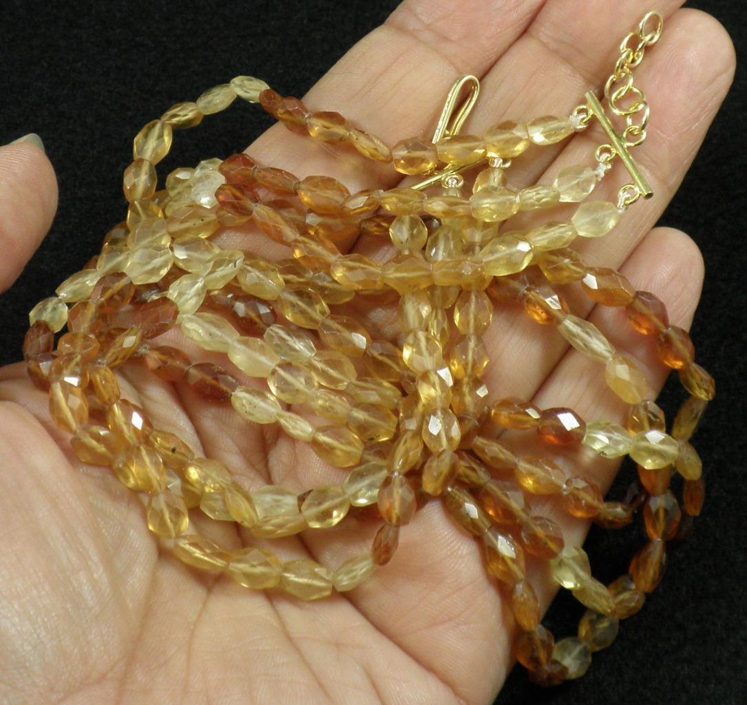 Vermeil .925 Silver Faceted Hessonite Garnet 3 strand triple graduated Necklace